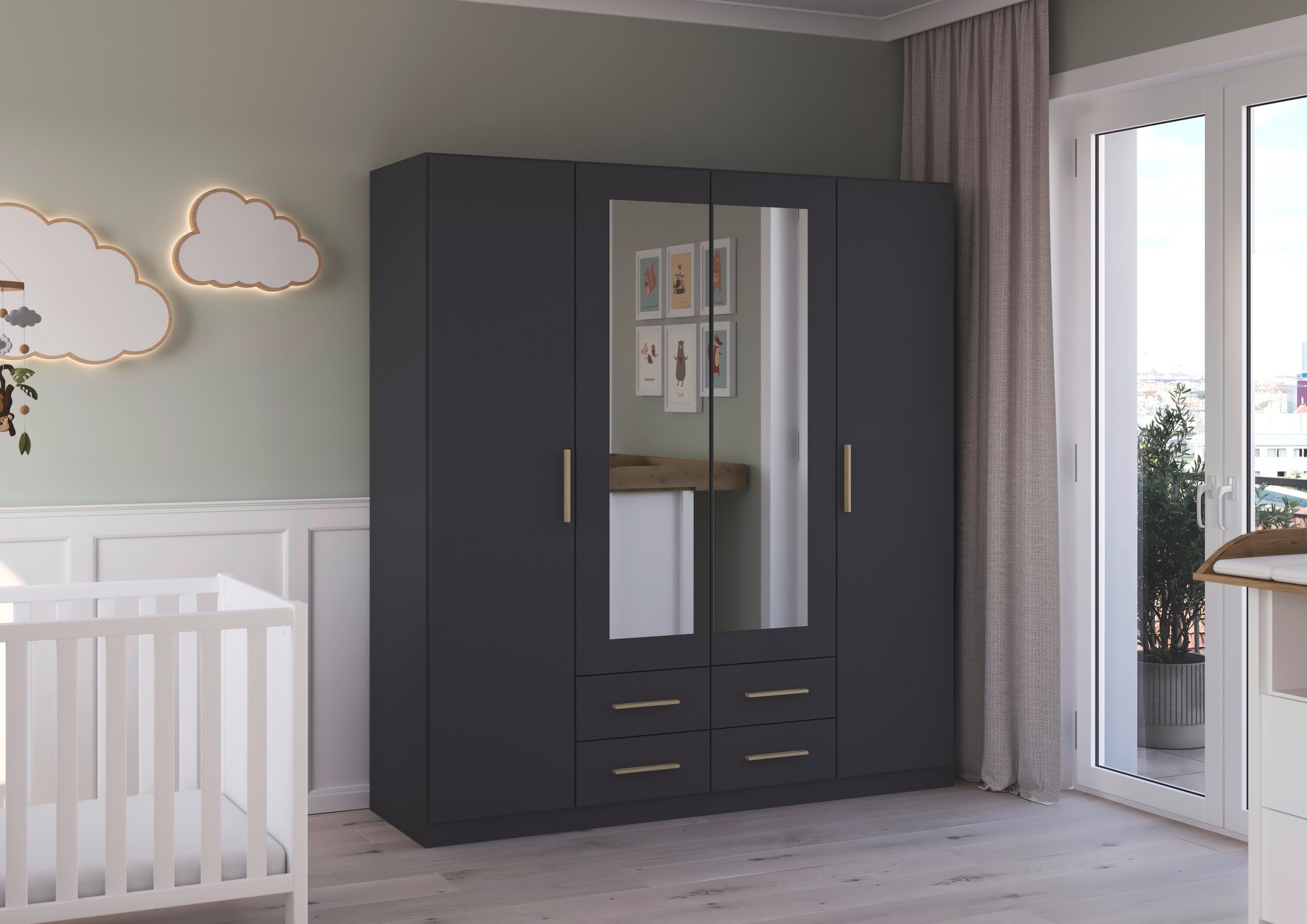 rauch Drehtürenschrank »Kleiderschrank Schrank Garderobe KREFELD optional mit Spiegel«, mit 3 Griff-Varianten, inkl. praktischen Schubladen MADE IN GERMANY