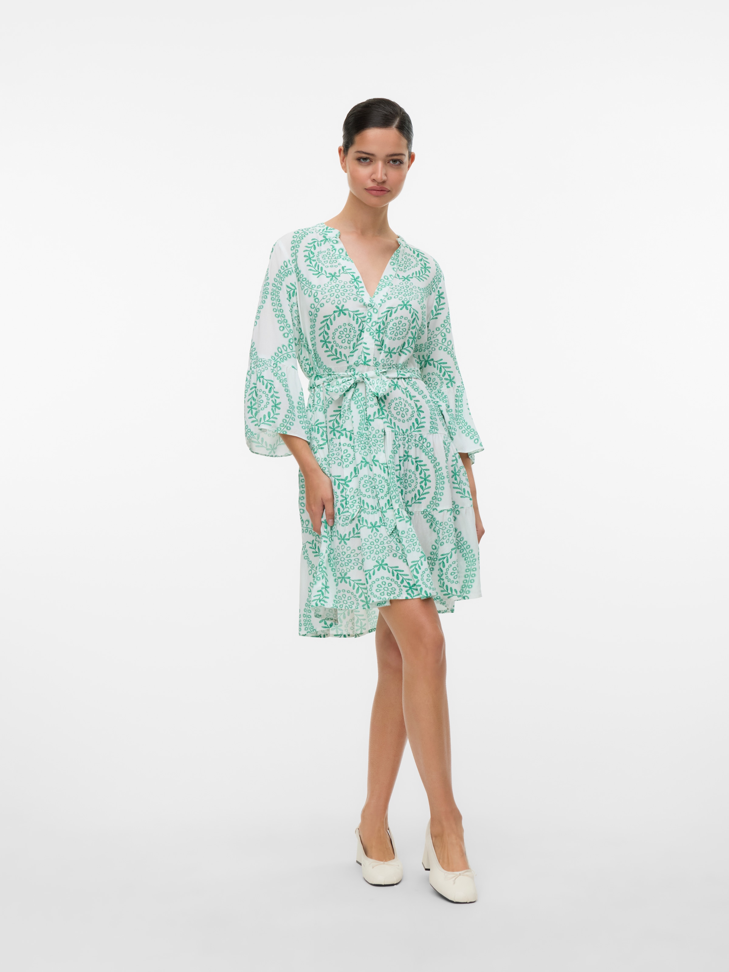 Vero Moda Tunikakleid »VMMELBA 3/4 SHORT BELT DRESS WVN GA NOOS«, Sommerkleid, mit Volant und Taillen-Bindegürtel