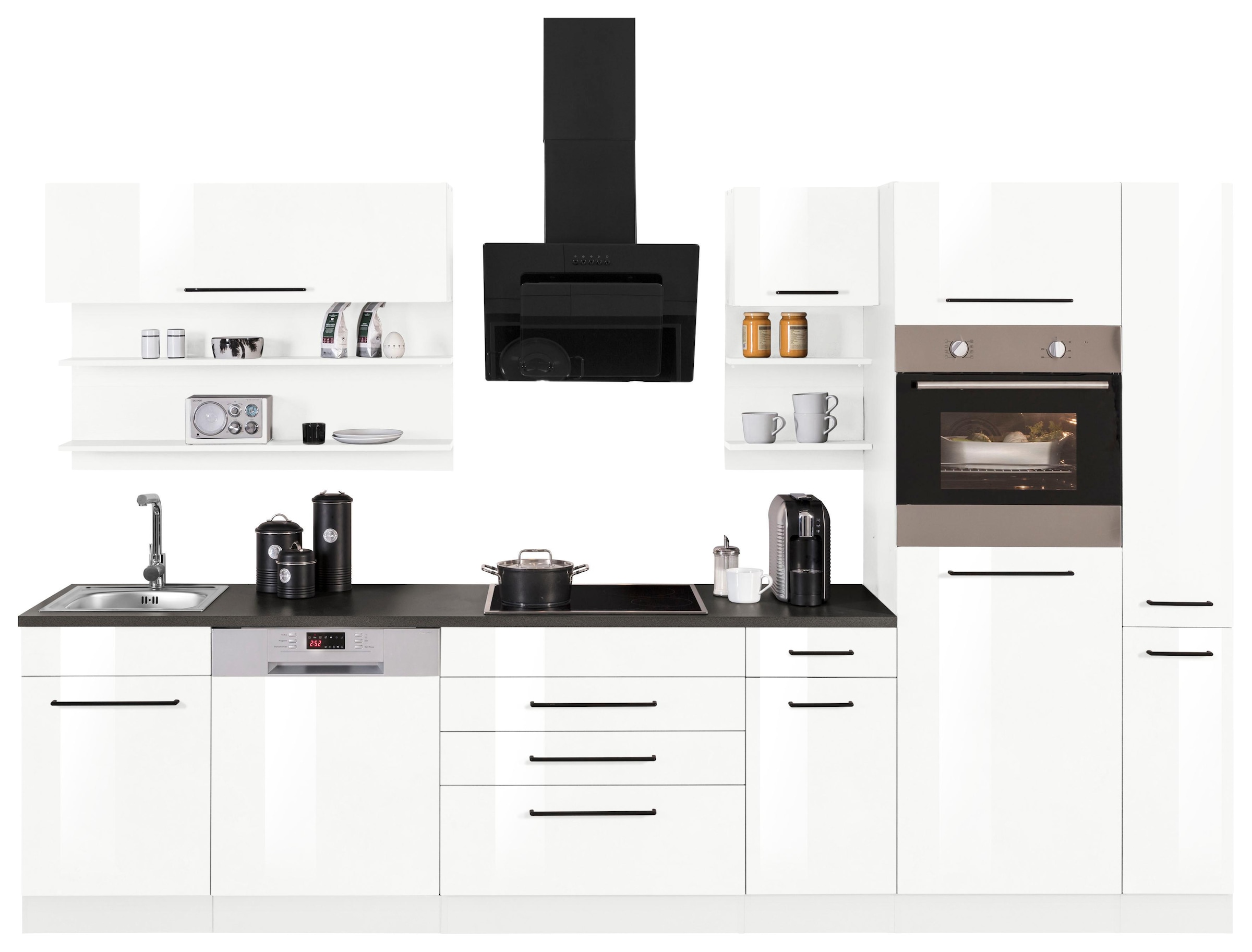 KOCHSTATION Küchenzeile »KS-Tulsa«, ohne E-Geräte, Breite 320 cm, schwarze Metallgriffe, MDF Fronten