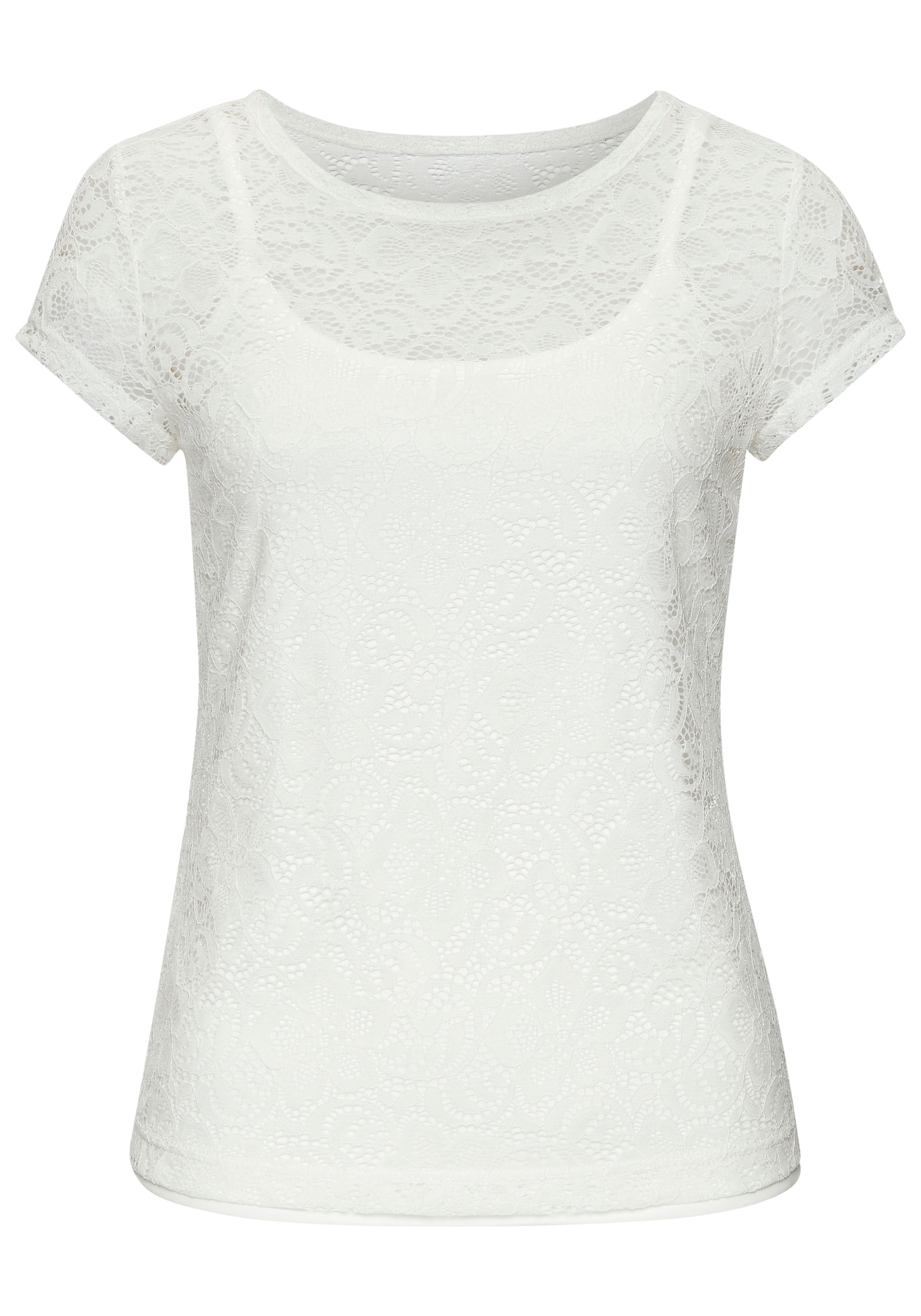 LASCANA Spitzenshirt Packung, mit Spaghettitop,  T-Shirt aus transparenter Spitze mit Blumenmuster, Partyshirt