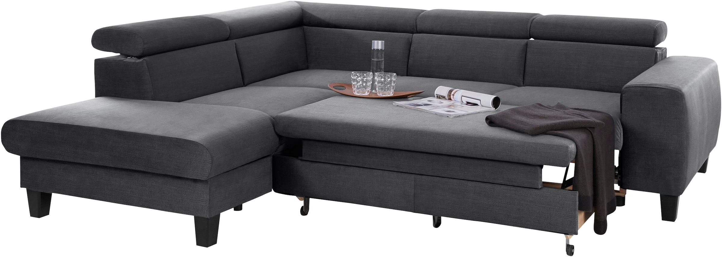 COTTA Ecksofa »Morven L-Form mit Kopfteilverstellung«, wahlweise mit Bettfunktion, Bettkasten & Wireless-Charger
