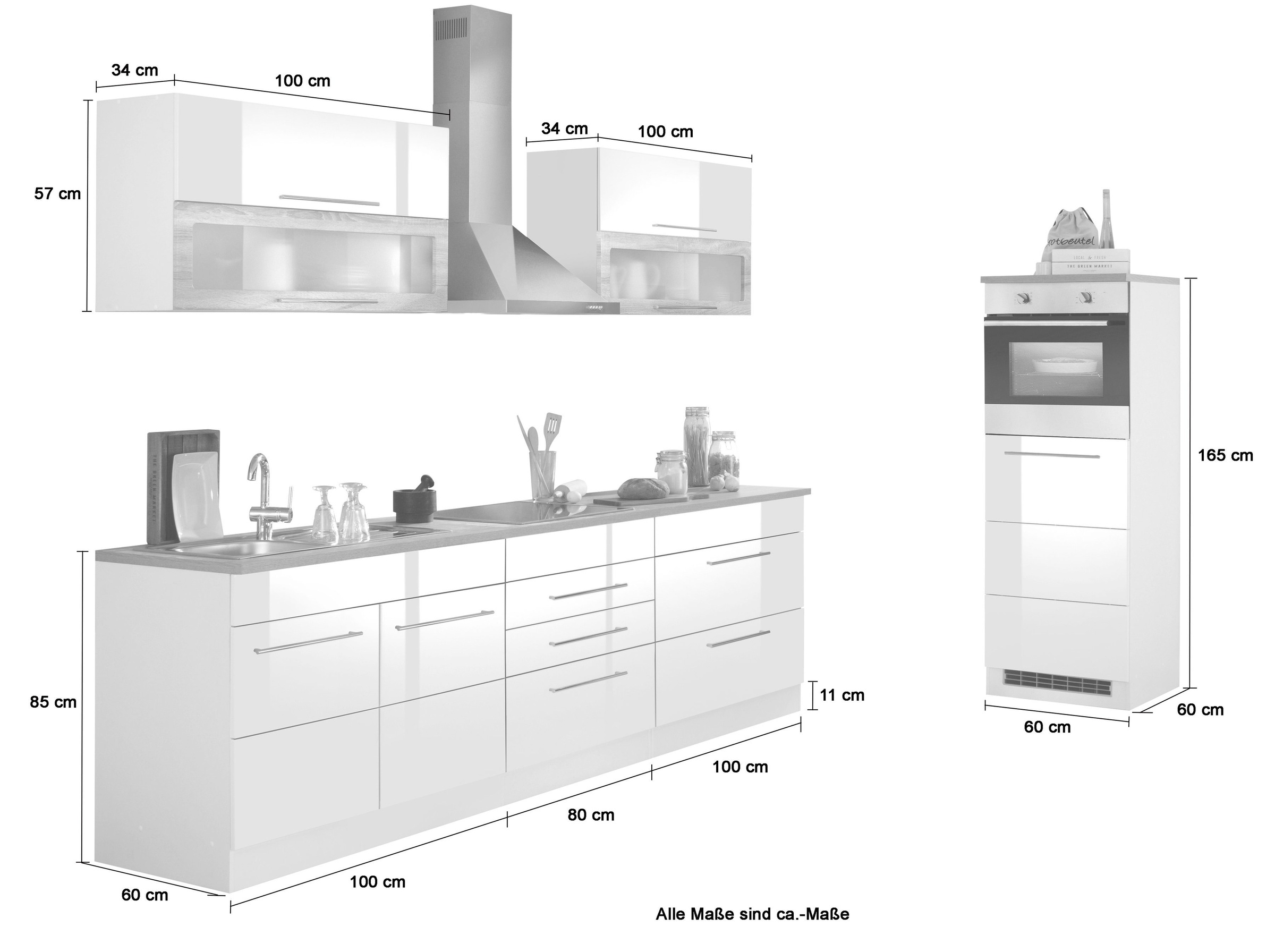 HELD MÖBEL Küchenzeile »Wien«, Breite 340 cm, wahlweise mit E-Geräten und  Induktion auf Raten bestellen