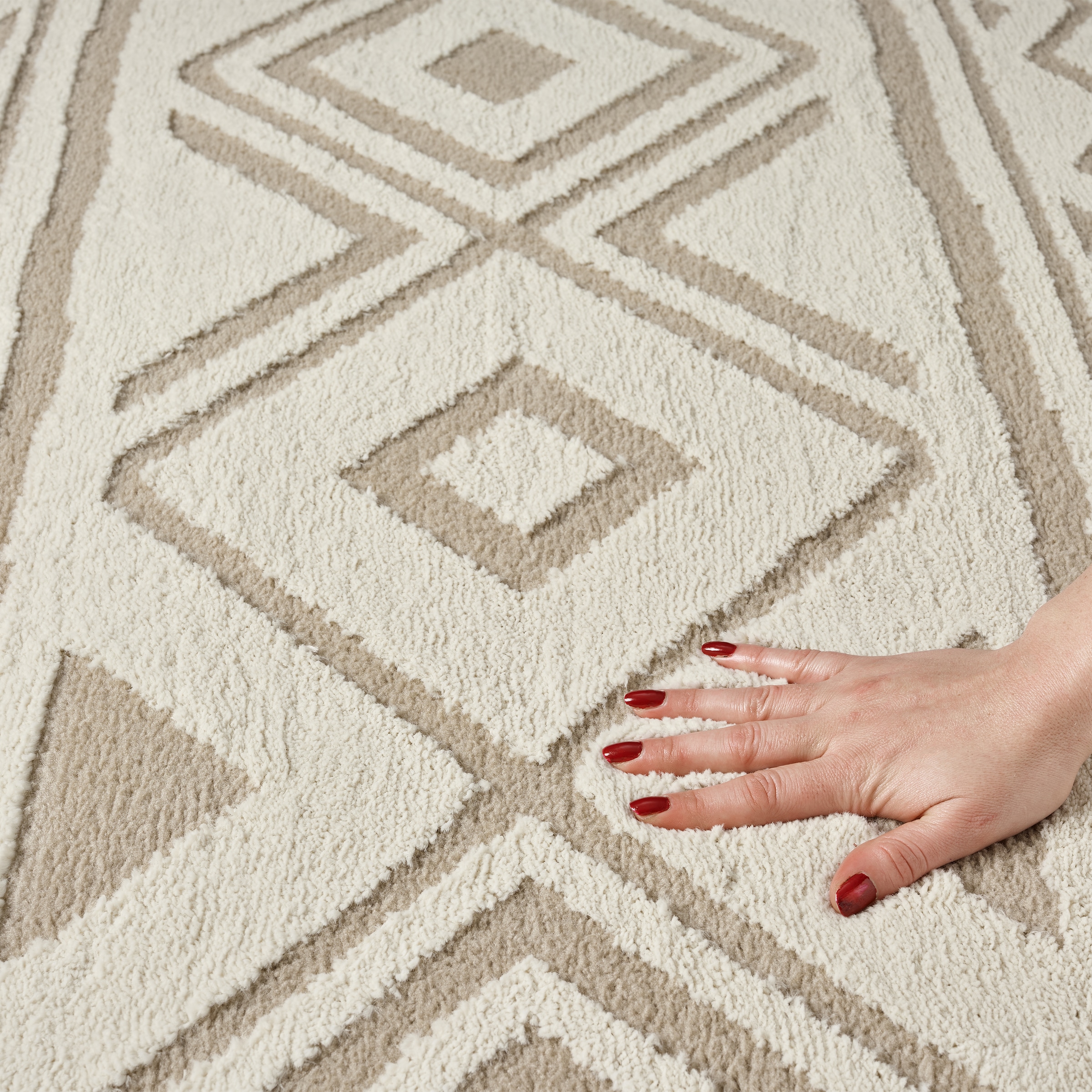 OTTO home Teppich »Bonvo« rechteckig 19 mm Höhe mit Fransen, Hoch-Tief-Struktur, Wohnzimmer, Schlafzimmer, Boho-Style