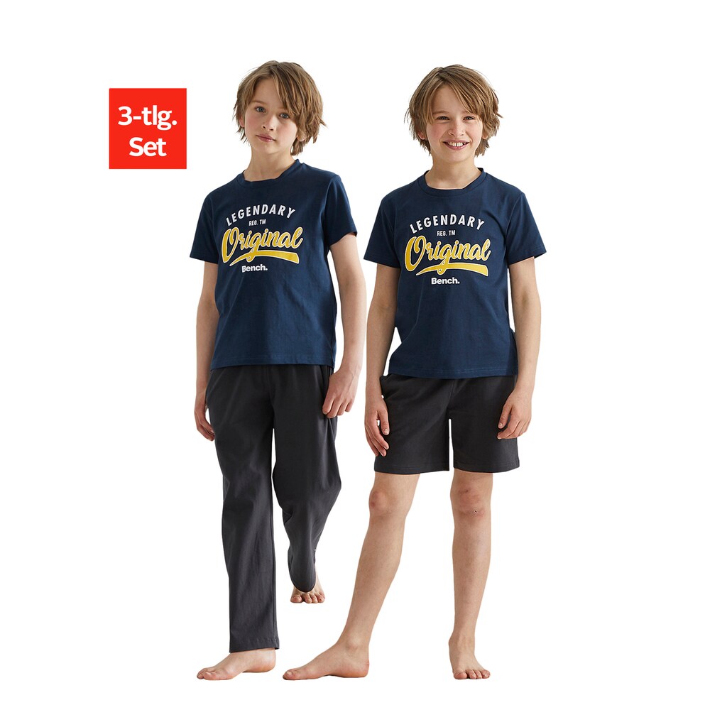 Bench. Pyjama, (Set, 2 tlg., 1 Stück), Sommer T-Shirt mit Shorts und langer Hose