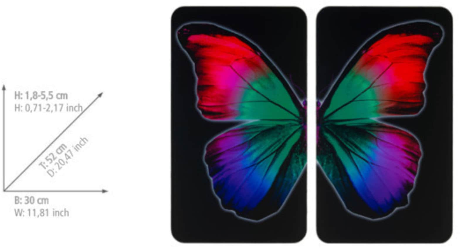 WENKO Herd-Abdeckplatte »Universal Modell Butterfly by Night«, (Set, 2 tlg.), Herdabdeckung für alle Herdarten, kratzfest, mit rutschfesten Füßen