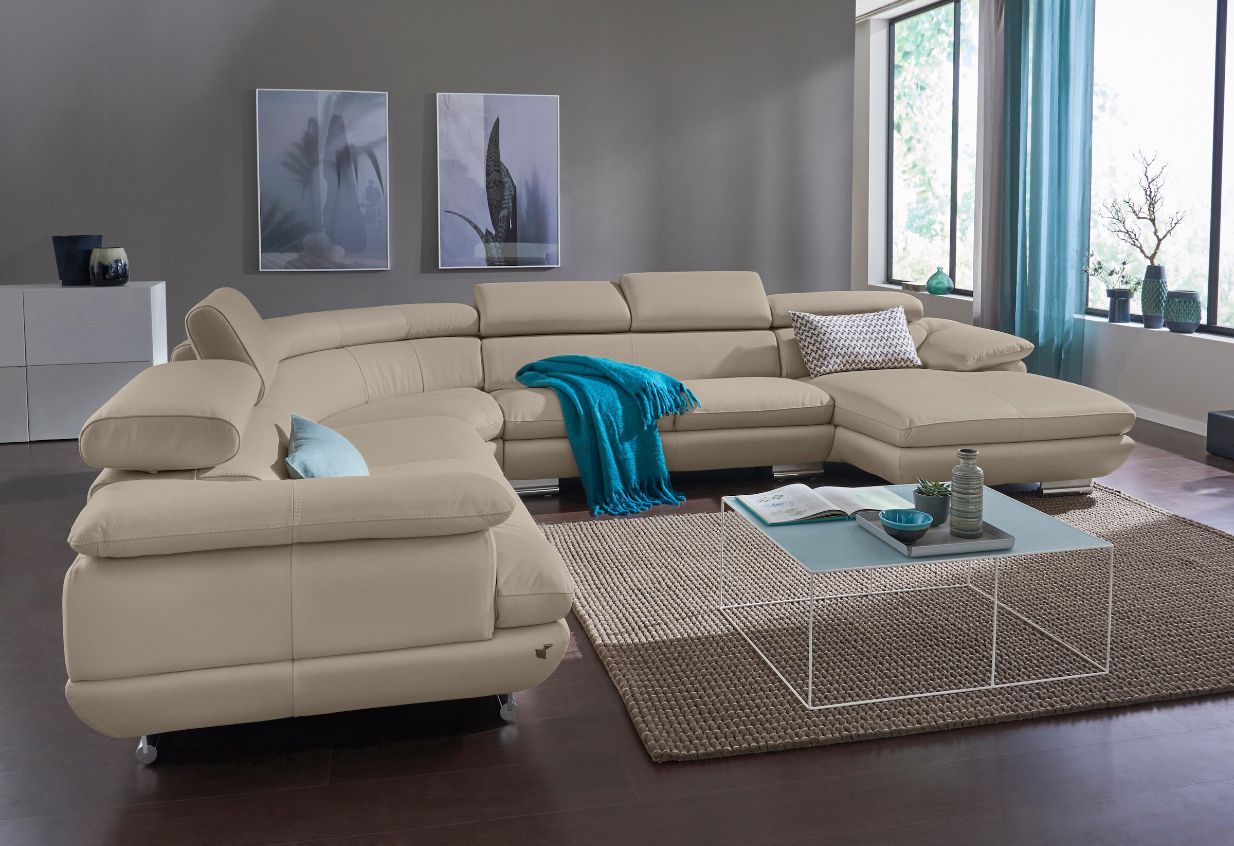 CALIA ITALIA Wohnlandschaft »Magic, italienisches Sofa zum Träumen, erstklassiger Sitzkomfort«, verstellbaren Kopfstützen zum Relaxen, in 2 Lederqualitäten, U-Form