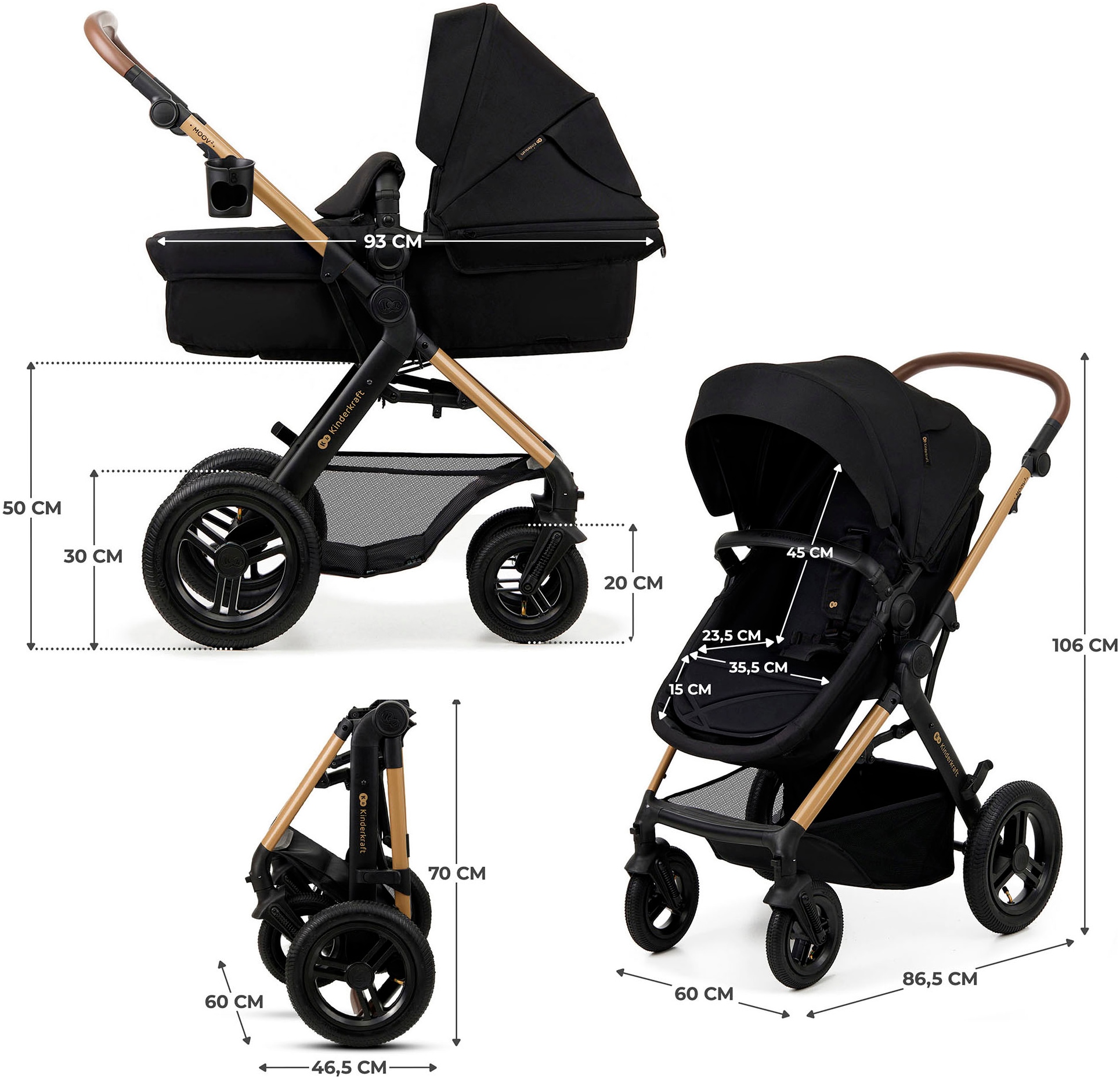 Kinderkraft Kombi-Kinderwagen »MOOV 2 4in1 AIR«, 27 kg, mit Luftreifen