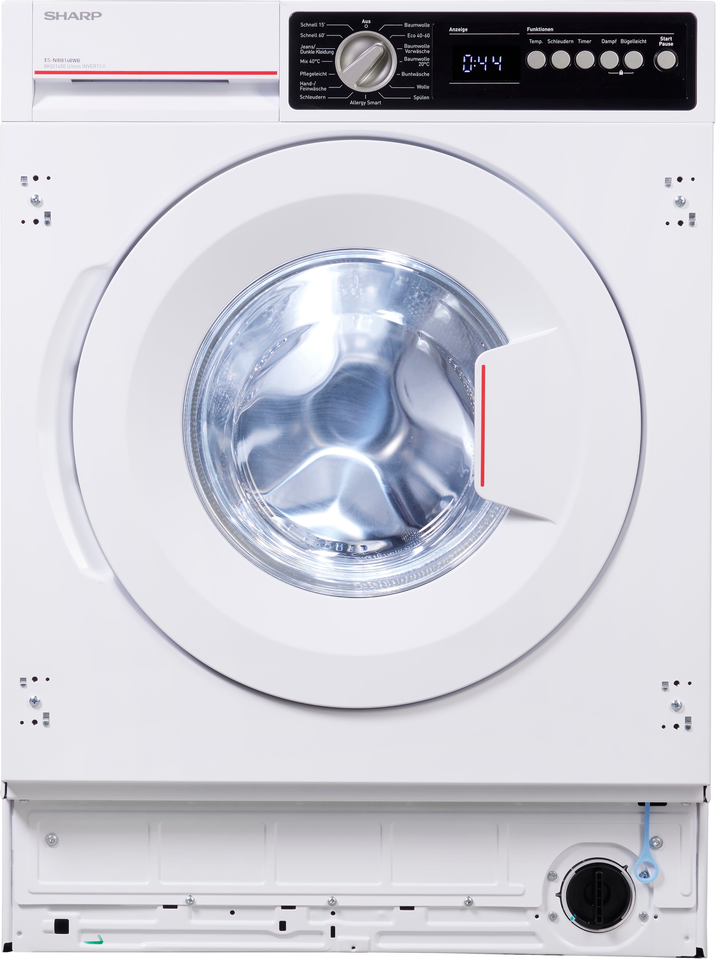 Sharp Einbauwaschmaschine, ES-NIB814BWB-DE, 8 kg, 1400 U/min