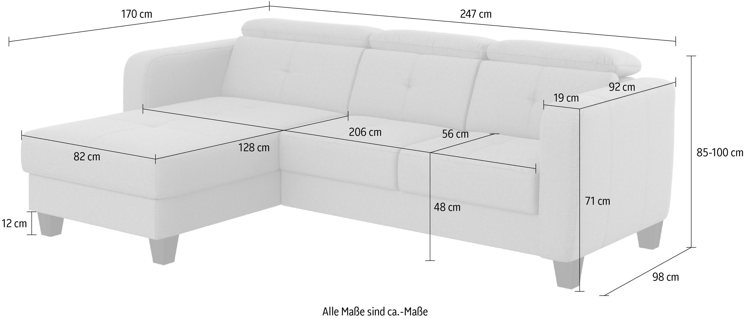 sit&more Ecksofa »Belluci L-Form«, inklusive Federkern, wahlweise mit Bettfunktion und Bettkasten