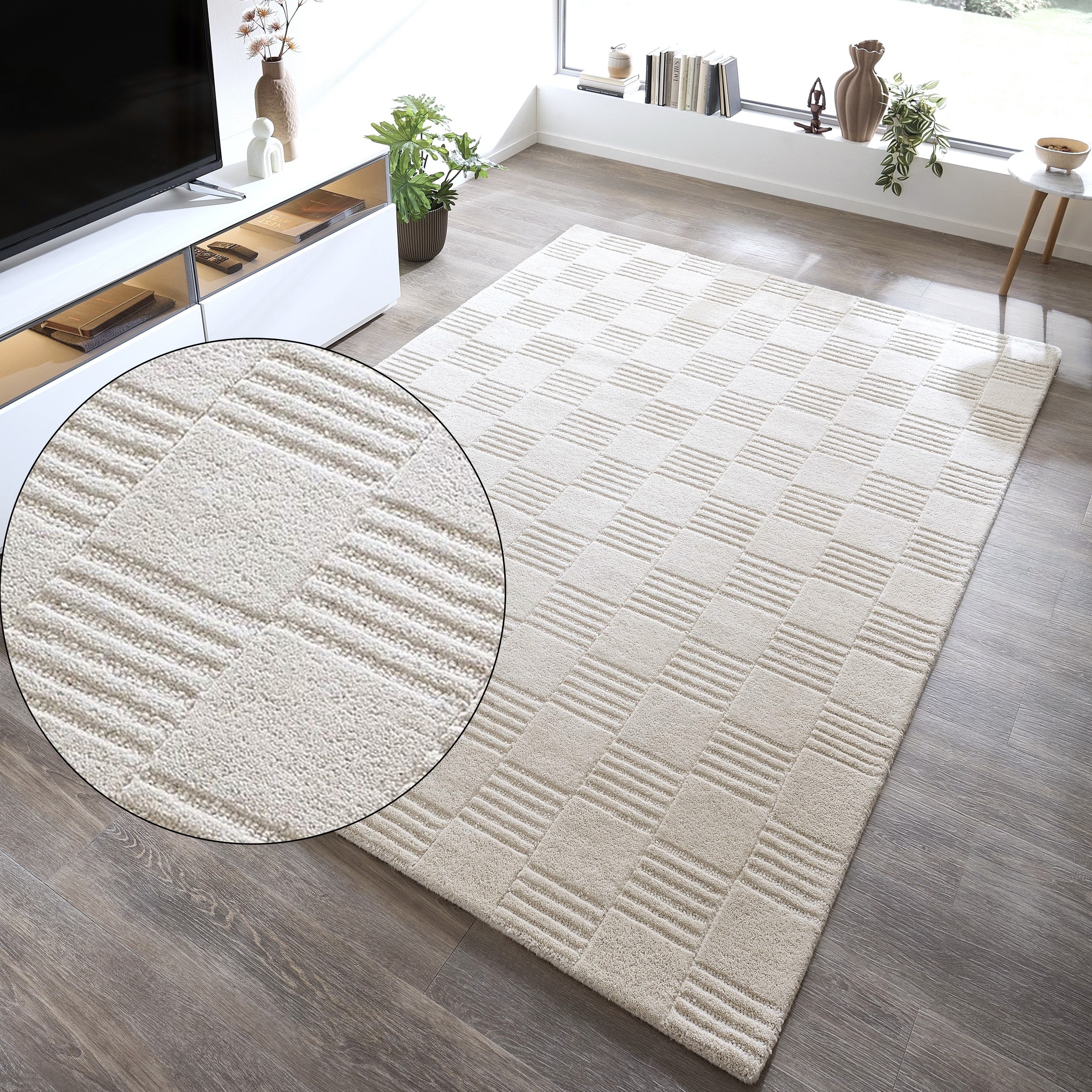 my home Wollteppich »Motala, Handgefertigt, Wolle, Hoch-Tief-Effekt,« recht günstig online kaufen