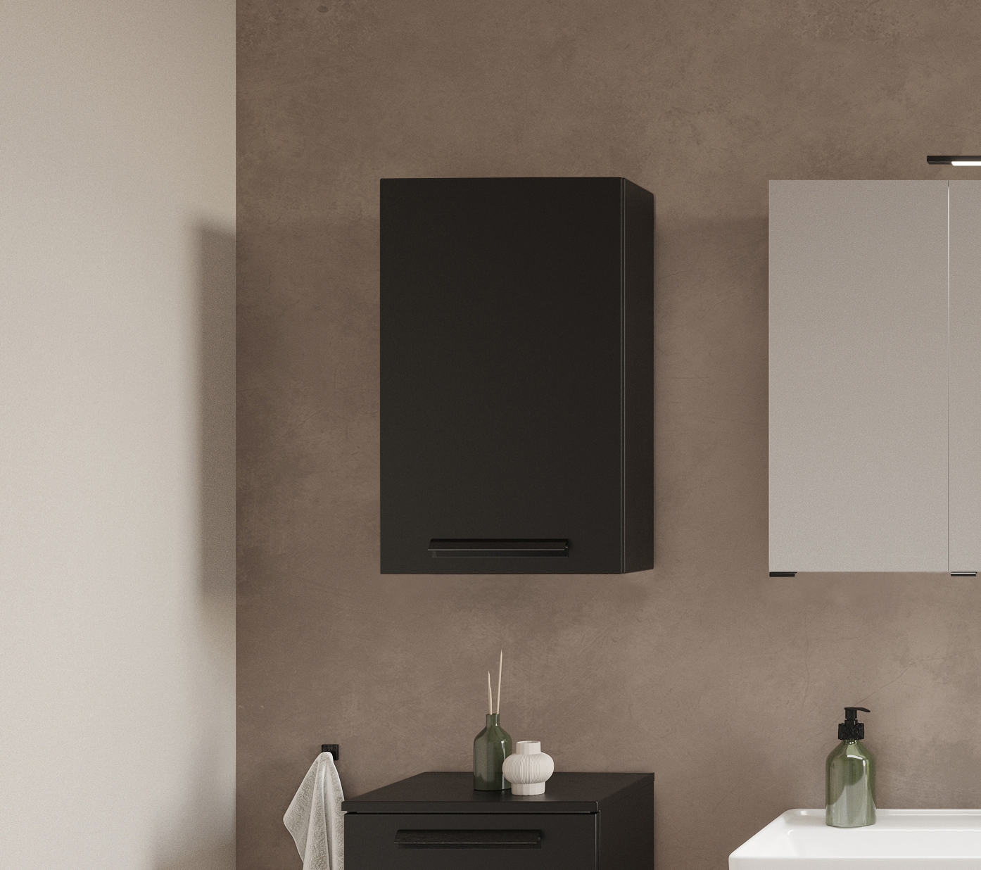 welltime Hängeschrank »SALVADA, Hängeschrank 40 cm, gedämpfte Scharniere« Schwarz, Front und Korpus aus hochwertigen MDF, Anti-Finger-Print