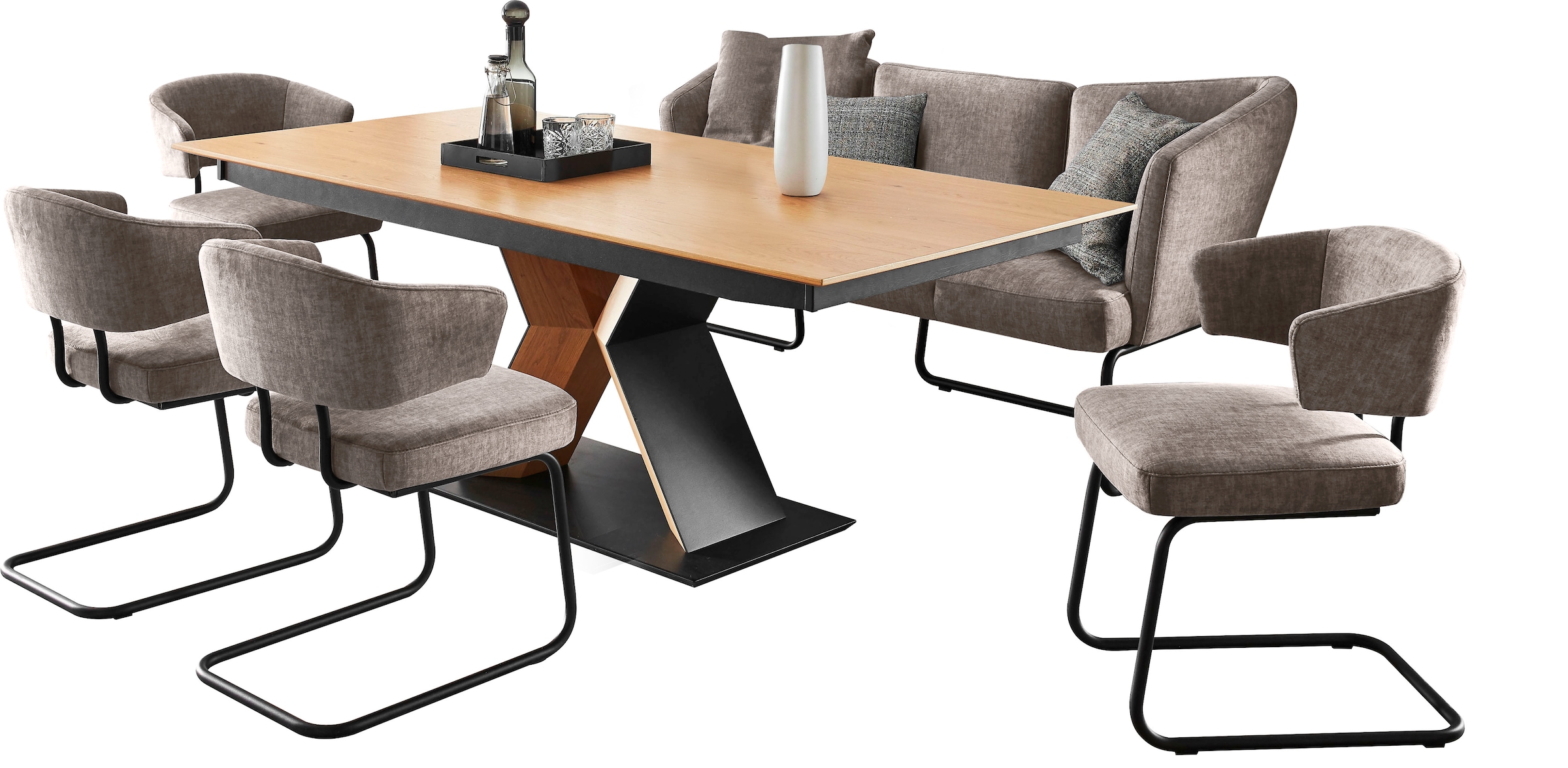 K+W Komfort & Wohnen Essgruppe »Mikkado Tube«, (6 tlg.), 4 Freischwinger und ein Funktionsesstisch