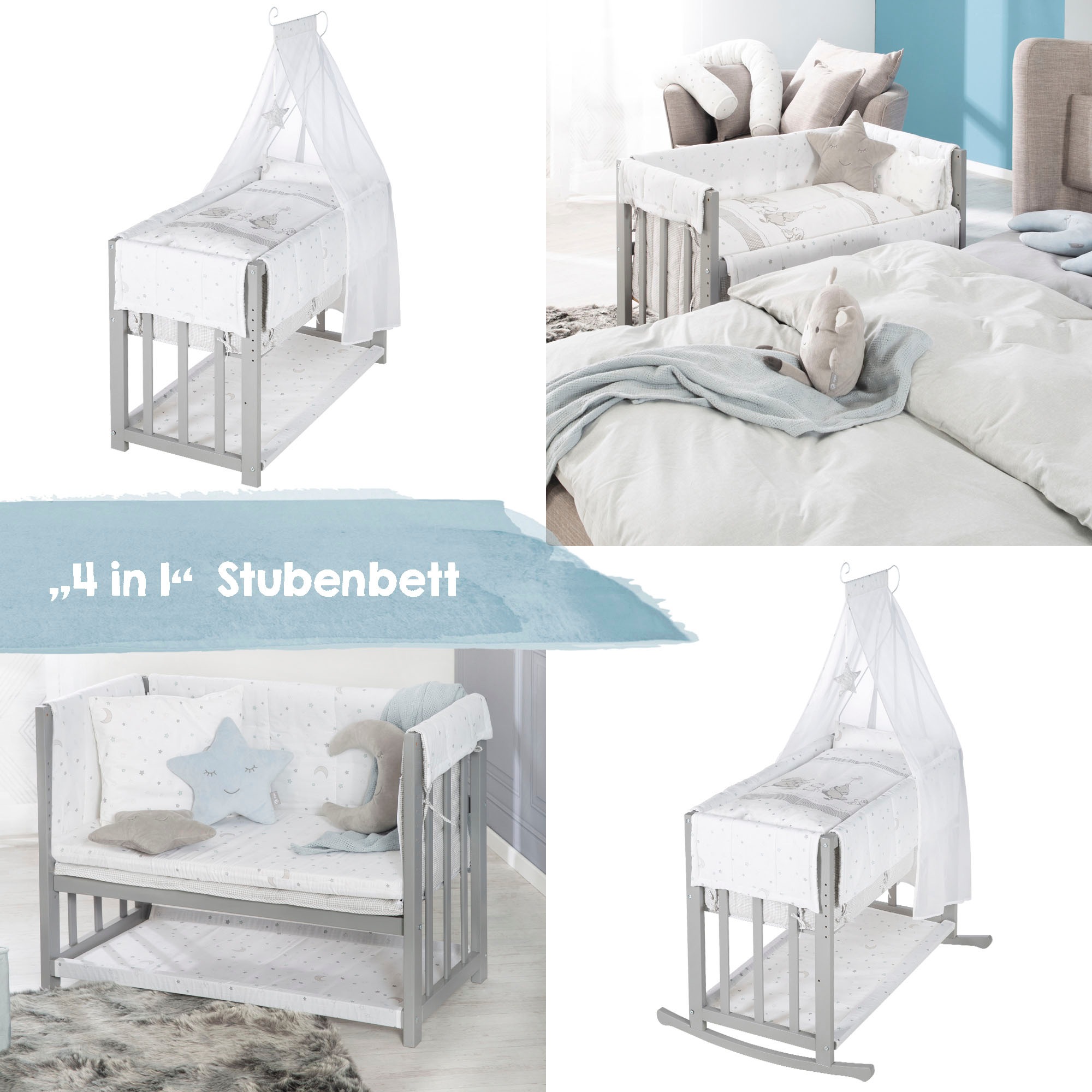 roba® Stubenbett »4 in 1, Sternenzauber, taupe«, zu Wiege, Elternbett oder Bank umbaubar