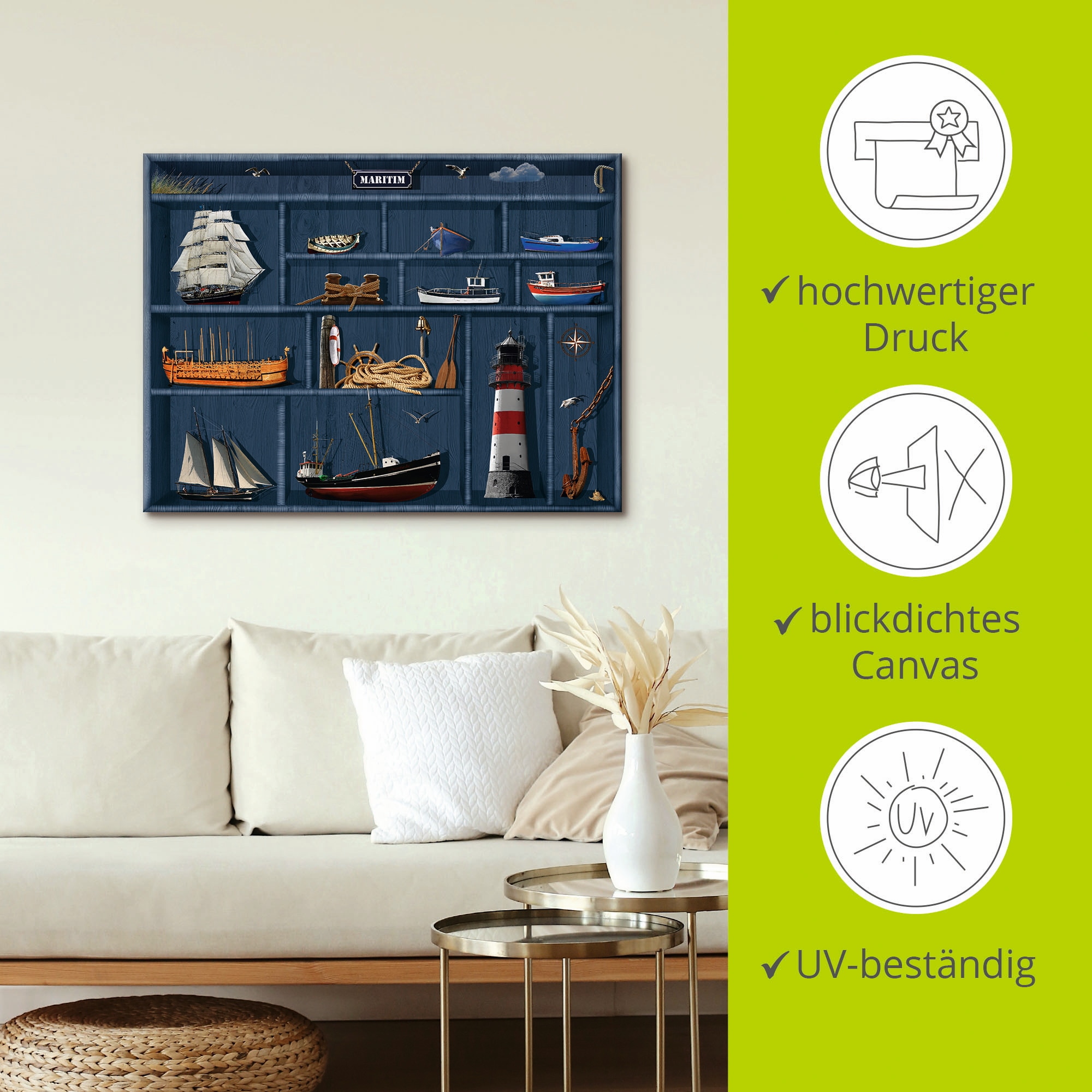 Artland Wandbild »Der maritime Setzkasten«, Arrangements, (1 St.), als Leinwandbild, Poster, Wandaufkleber in verschied. Größen