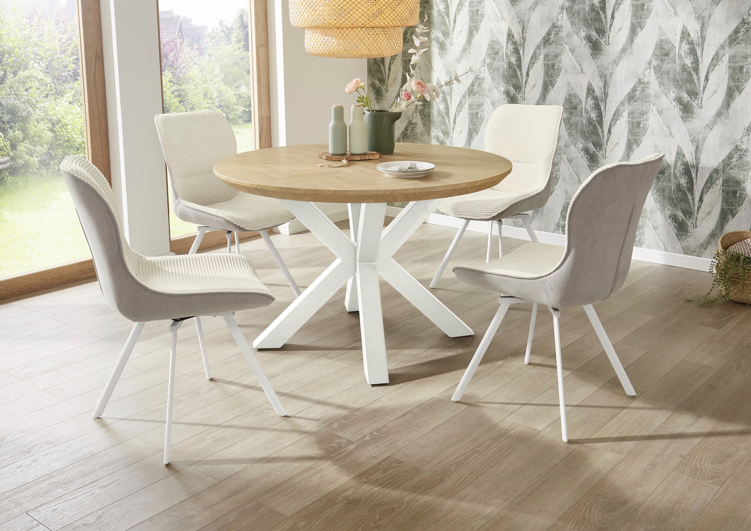 Jockenhöfer Gruppe Esstisch »Oakland«, rund, 120cm ø, Parkettoptik., Metall günstig online kaufen