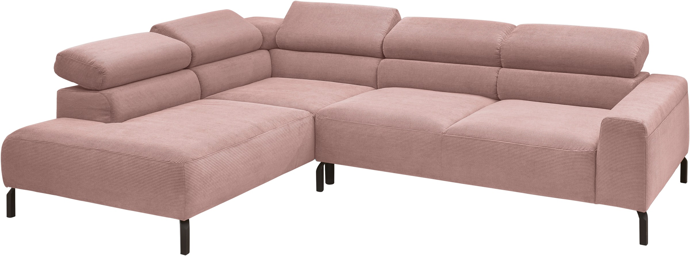 Places of Style Ecksofa »Antonelli, L-Form, inkl. Kopfteilverstellung, Breite 276 cm«, mit elektrischer Sitztiefenverstellung, in Feincord, altrosa