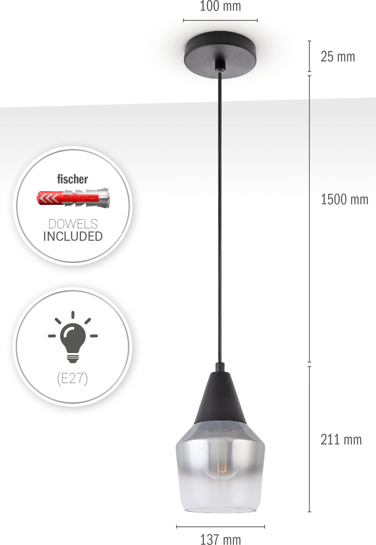 Paco Home Pendelleuchte »DIANA«, Leuchtmittel E27 | ohne Leuchtmittel, Esstisch Deckenlampe Glas Lampenschirm Modern Vintage Industrial E27