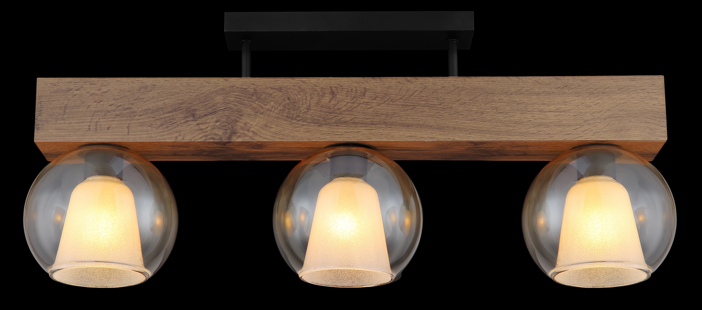 GLOBO LIGHTING Deckenleuchte »BARRY I«, Leuchtmittel E27 | ohne Leuchtmittel, Deckenlampe/holzoptik/Glas amber/Glaskristalle/Innenglas