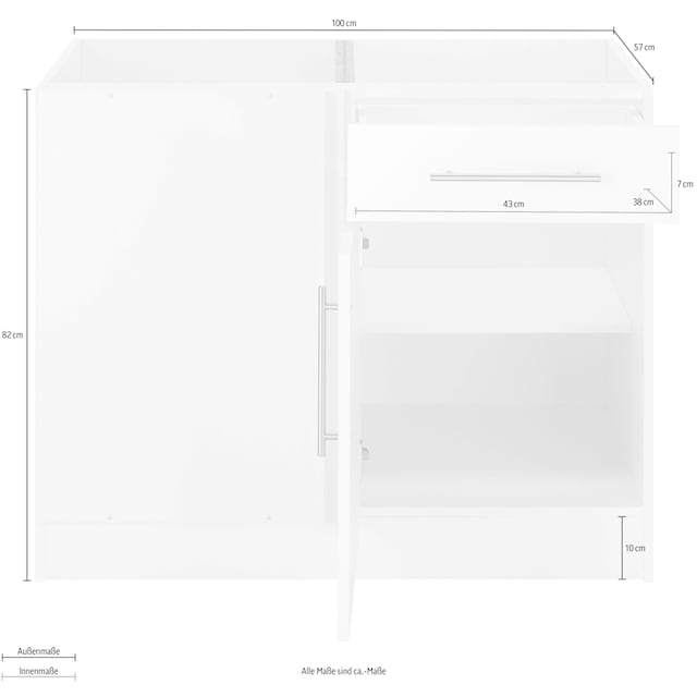 wiho Küchen Eckunterschrank »Cali«, 100 cm breit, Planungsmaß 110 cm, ohne  Arbeitsplatte online bestellen