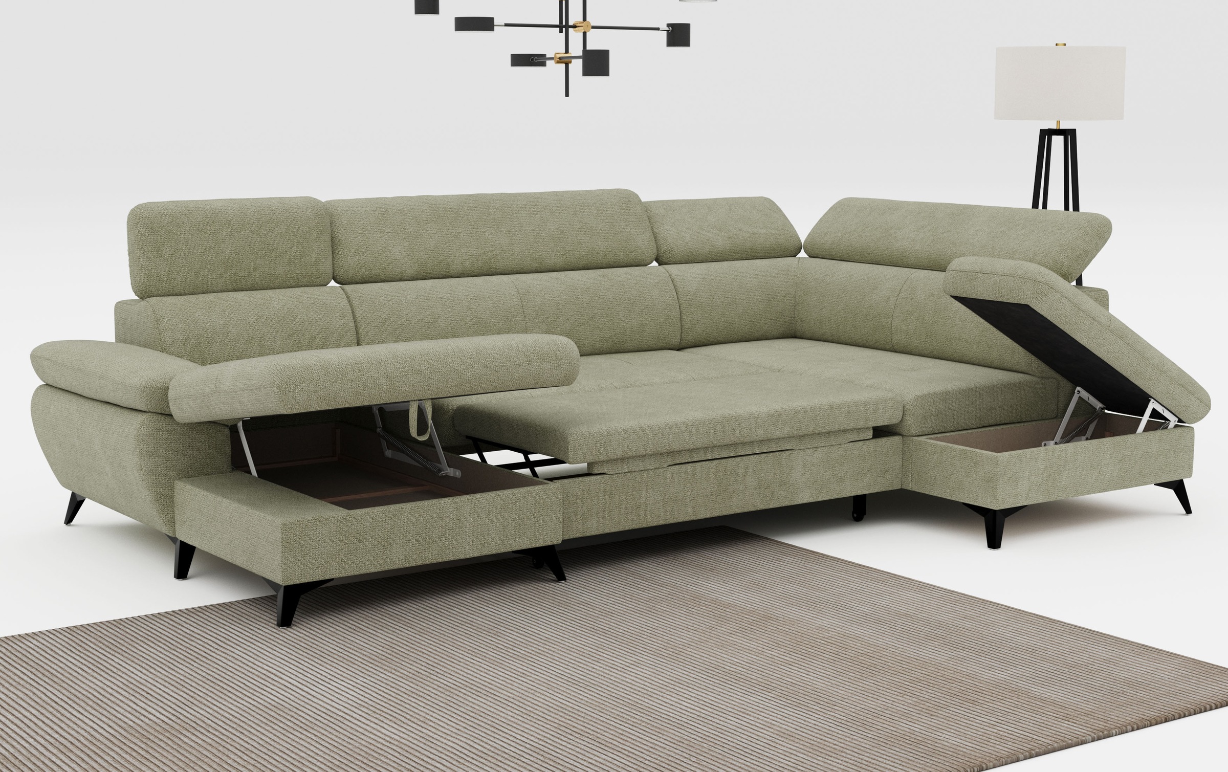 COTTA Wohnlandschaft »Hudson U-Form«, mit Kopfteilverstellung, wahlweise mit Bettfunktion & Bettkasten
