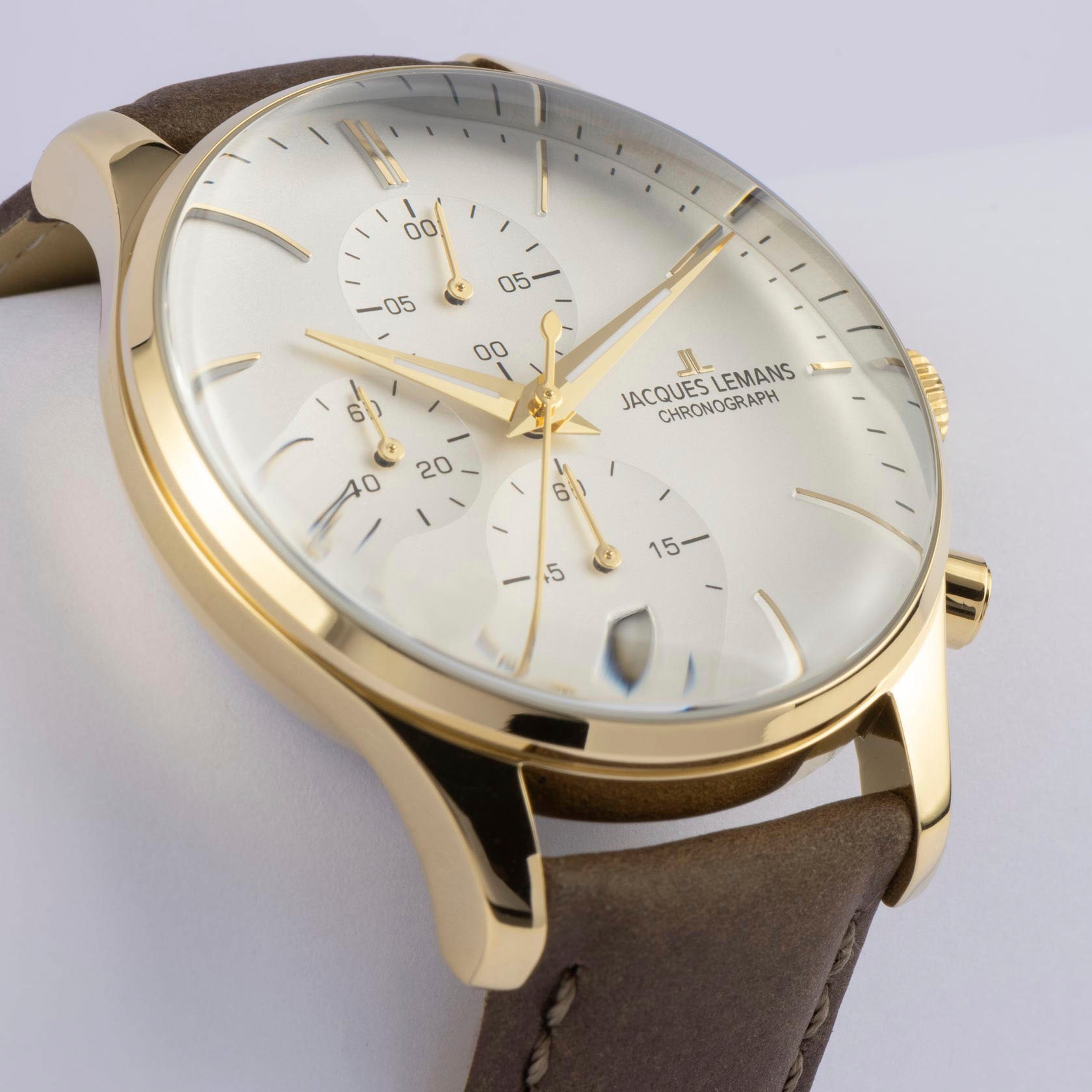Jacques Lemans Chronograph »London«, Quarzuhr, Armbanduhr, Herrenuhr, Lederarmband, Stoppfunktion, Datum