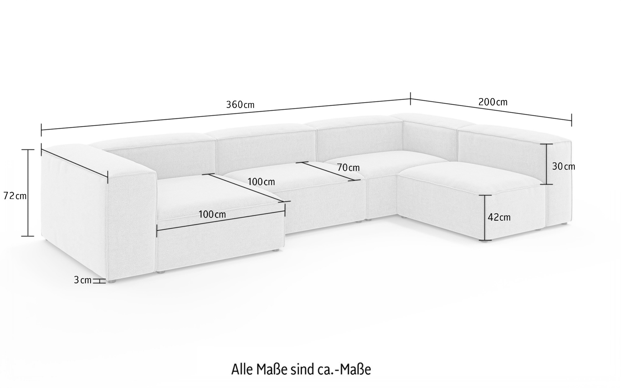 INOSIGN Wohnlandschaft »HAILY U-Form mit Ottomane links/rechts, Maße B/T/H: 360/200/72 cm«, als Modul oder separat verwendbar, für individuelle Zusammenstellung
