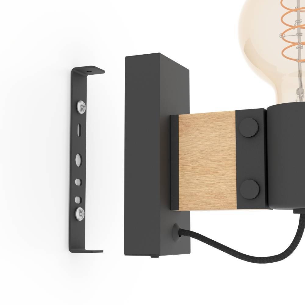 EGLO Wandleuchte »BAILRIGG Wandlampe, Stahl und Holz, Wohnzimmerlampe, Flurlampe, Lampe« E27 1 Stk. Wandleuchte, L5,5 x H13,5 cm, schwarz, braun, 1X40W exkl.