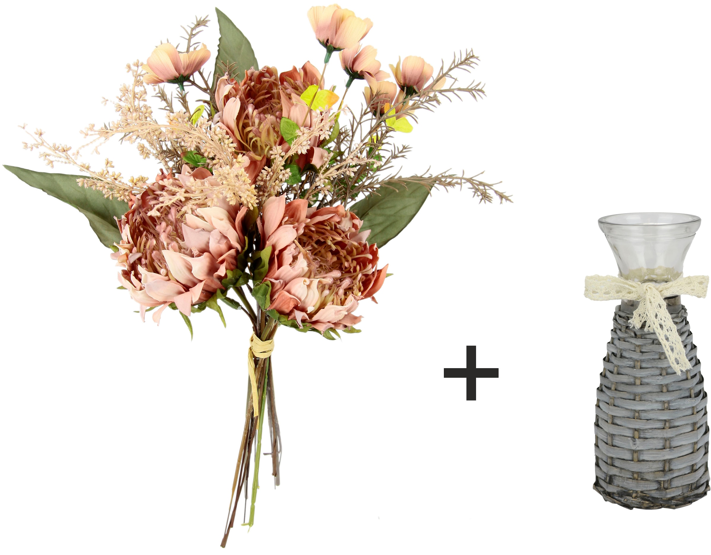 I.GE.A. Kunstblume »Protea Strauß in Vase«, Artischocken Blumensträuße Seidenblume Dekoblume Bouquet Herbstdeko