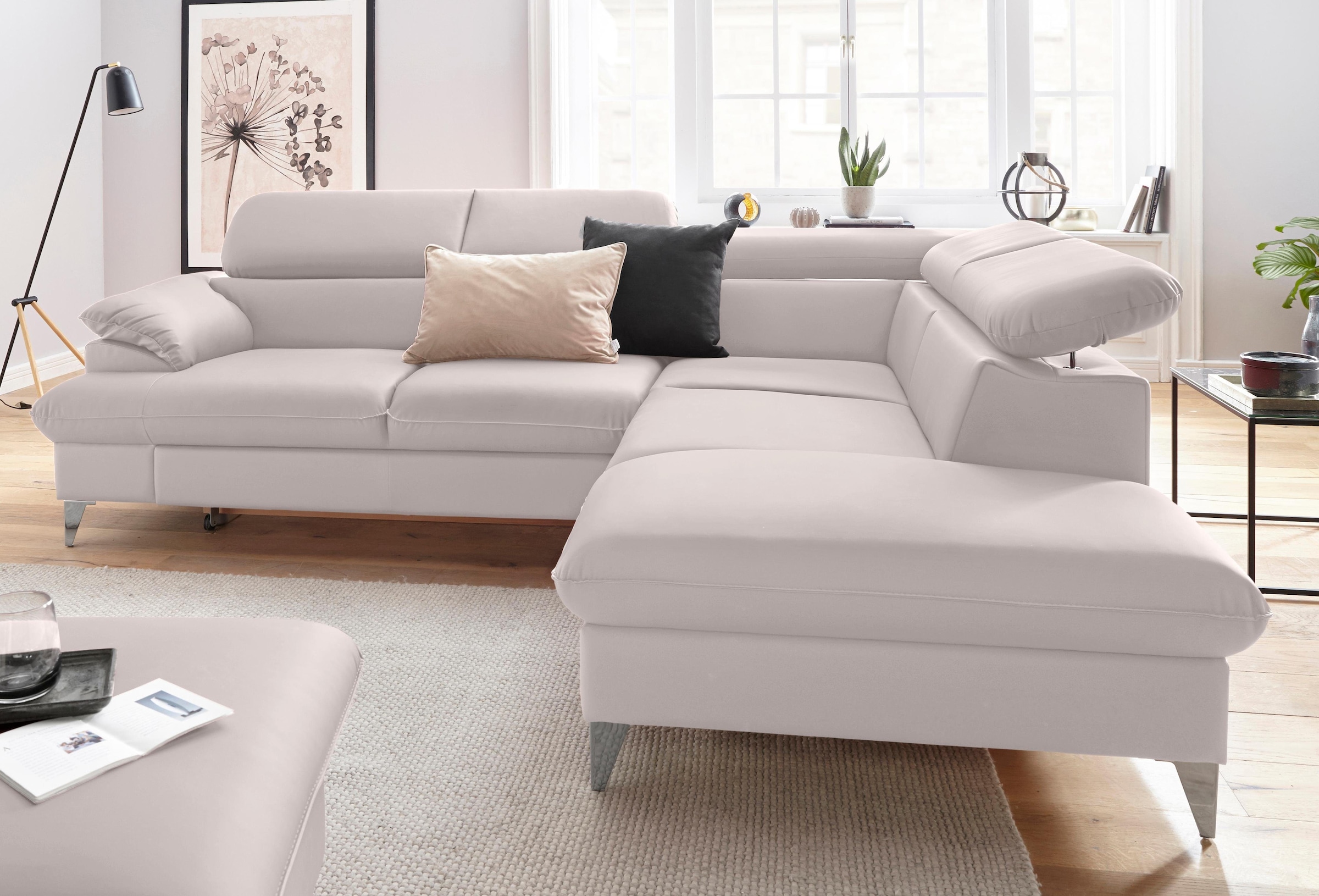 COTTA Polstergarnitur »Caluso L-Form«, Set bestehend aus: Ecksofa mit Kopfteilverstellung & Hocker