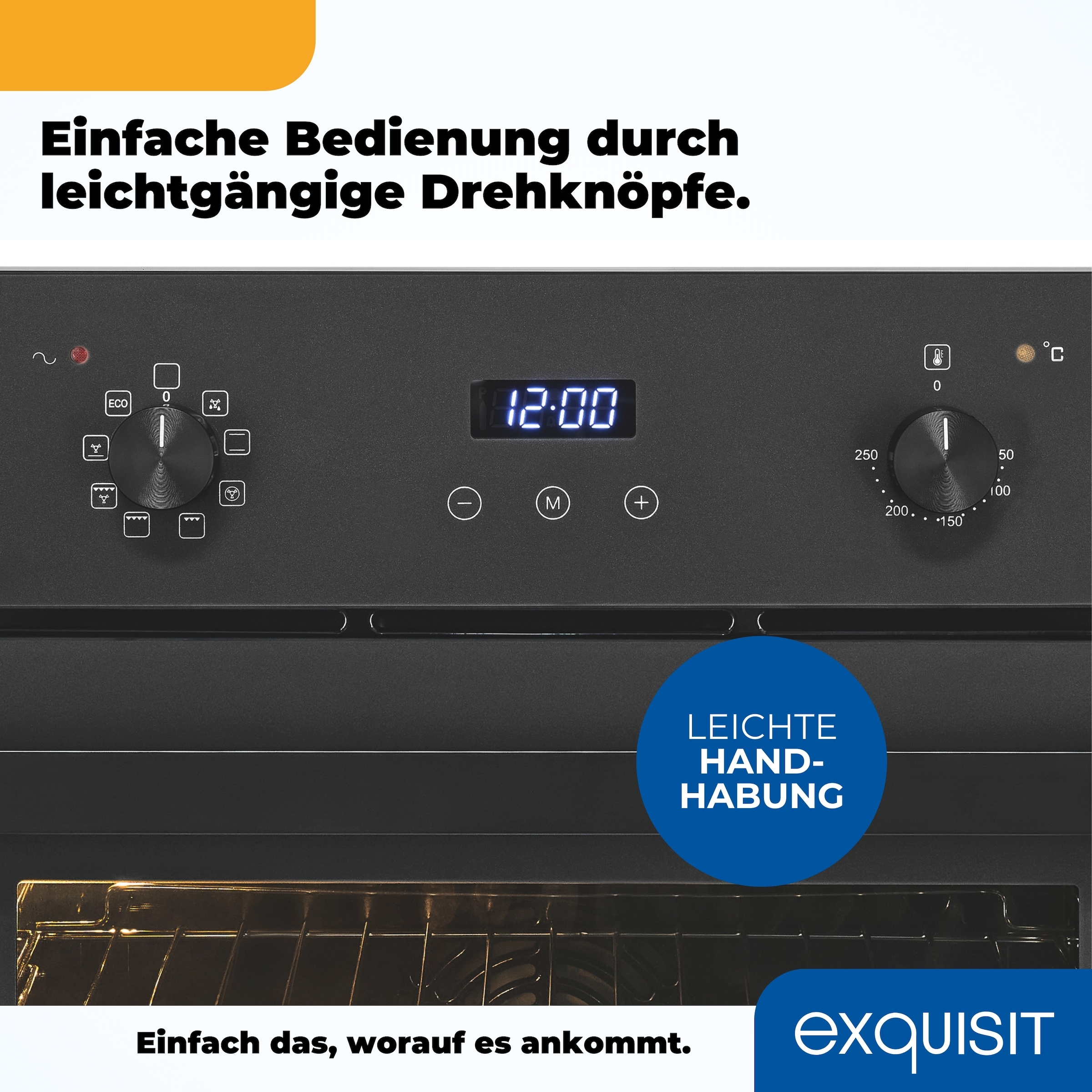 exquisit Einbaubackofen »EBE367-H-120 mattschwarz« Heißluft & dreifach verglaste Tür – Wärme bleibt sicher im Ofen!