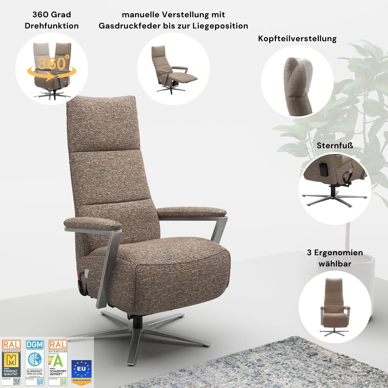 sit&more TV-Sessel »Vario Comfort, inkl. Kopfteilverstellung & 360° Drehfun günstig online kaufen
