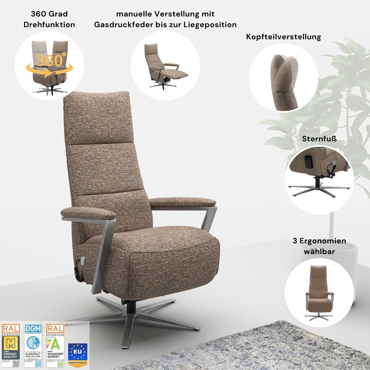 sit&more TV-Sessel »Vario Comfort, inkl. Kopfteilverstellung & 360° Drehfun günstig online kaufen