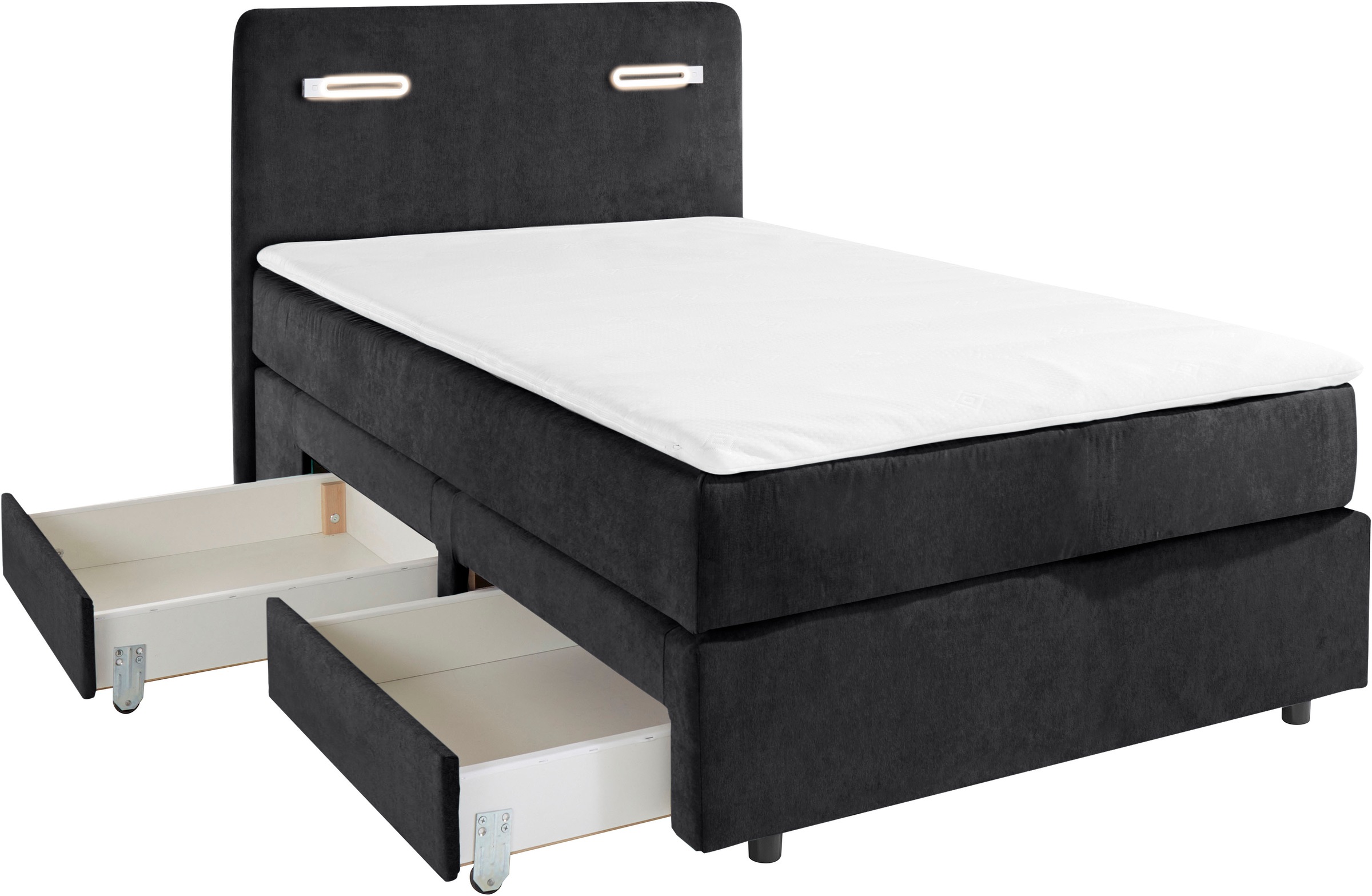 INOSIGN Boxbett »Luan«, Schubkästen, LED-Beleuchtung und Topper, in Breite 120 cm und 180 cm