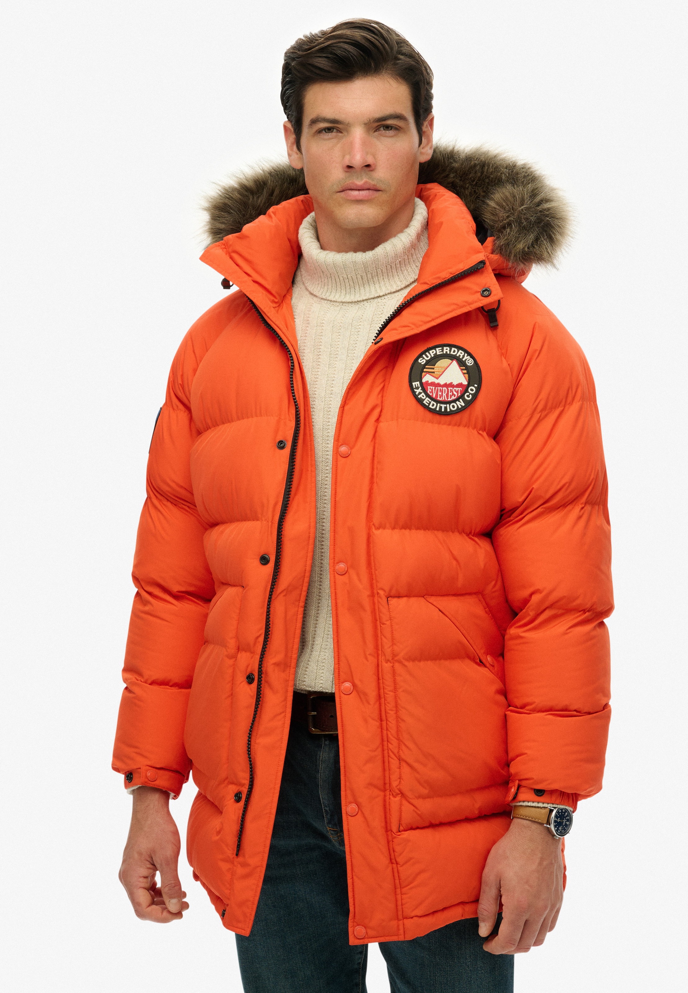 Superdry Steppjacke »EVEREST LONGLINE BAFFLED PARKA« mit Kapuze