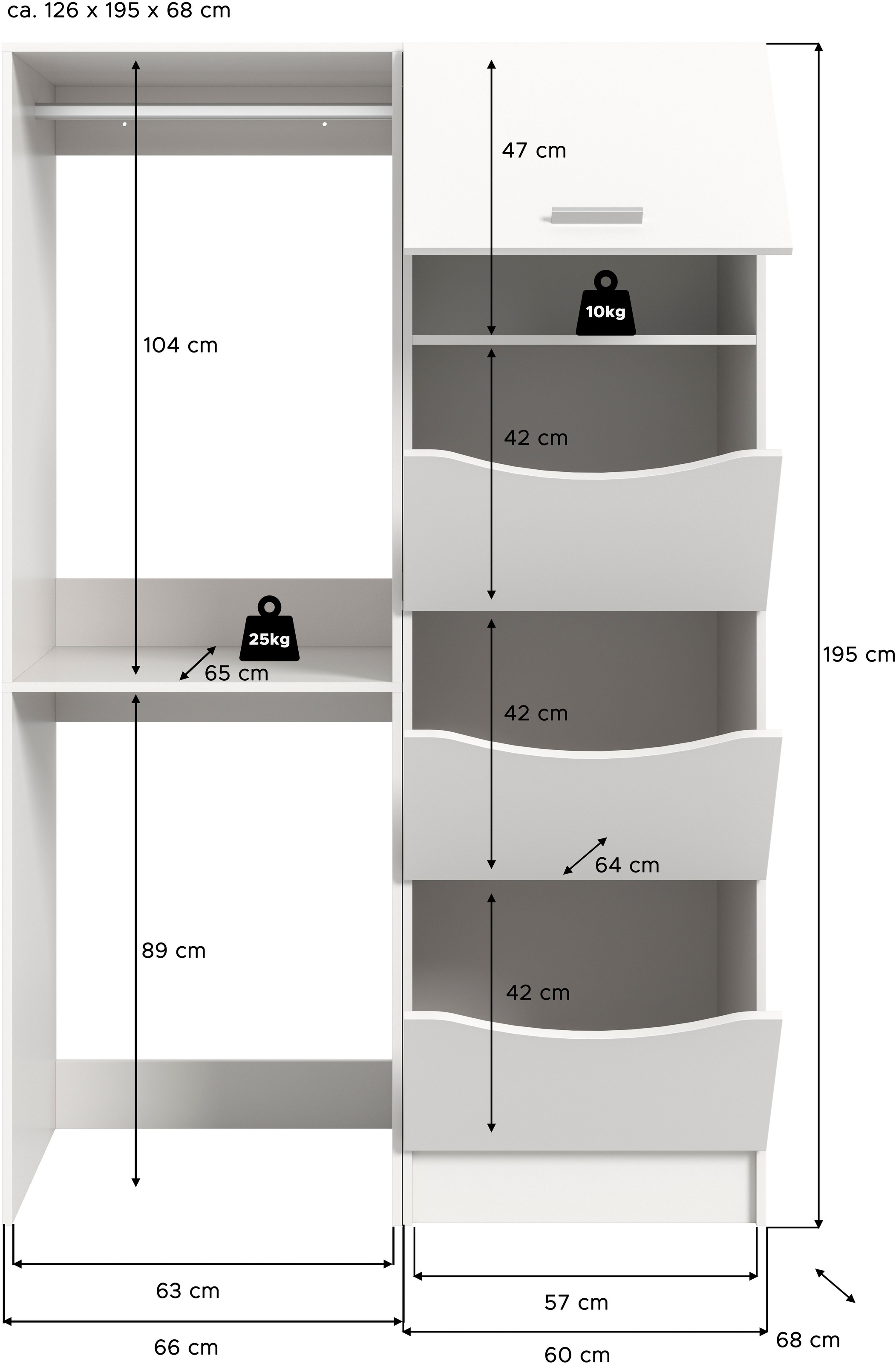 welltime Badmöbel-Set »FALAS, TOPSELLER!, 2-teilig, Hauswirtschaftsraum Set, Breite 126 cm«, (Set, 2 St., bestehend aus: 1x Waschmaschinenumbauschrank & 1x Wäscheschrank), Kombination, Waschmaschinenumbau, Waschmaschinenschrank, Wäschekammer