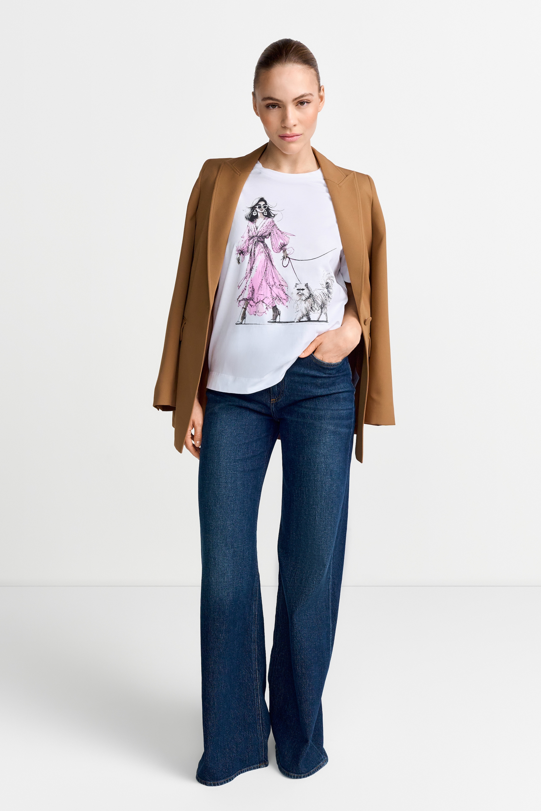 RICHROYAL T-Shirt mit großem Frontmotiv mit Glitzersteinchen, aus reiner Baumwolle