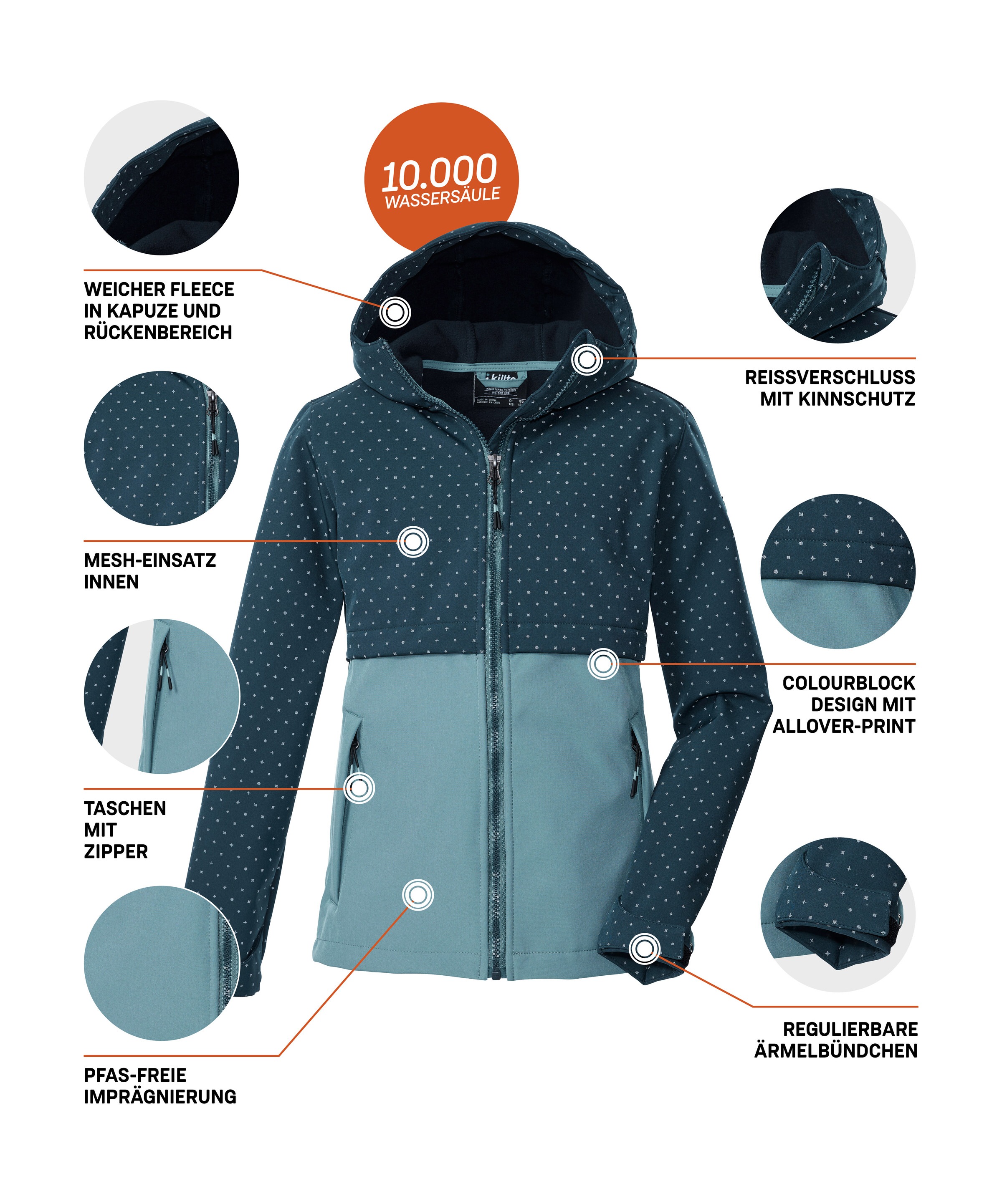 Killtec Softshelljacke »KOW 227 GRLS SFTSHLL JCKT«, Softshelljacke für Kids: wind- und wasserabweisend, reflektierend