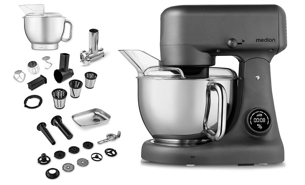 Medion® Küchenmaschine »MD 12600, 8 Geschwindigkeitsstufen, Impulsfunktion, DC-Motor, 4,6 L«, Mit umfangreichem Zubehör-Set, Fleischwolf-Aufsatz, Gemüsereibe