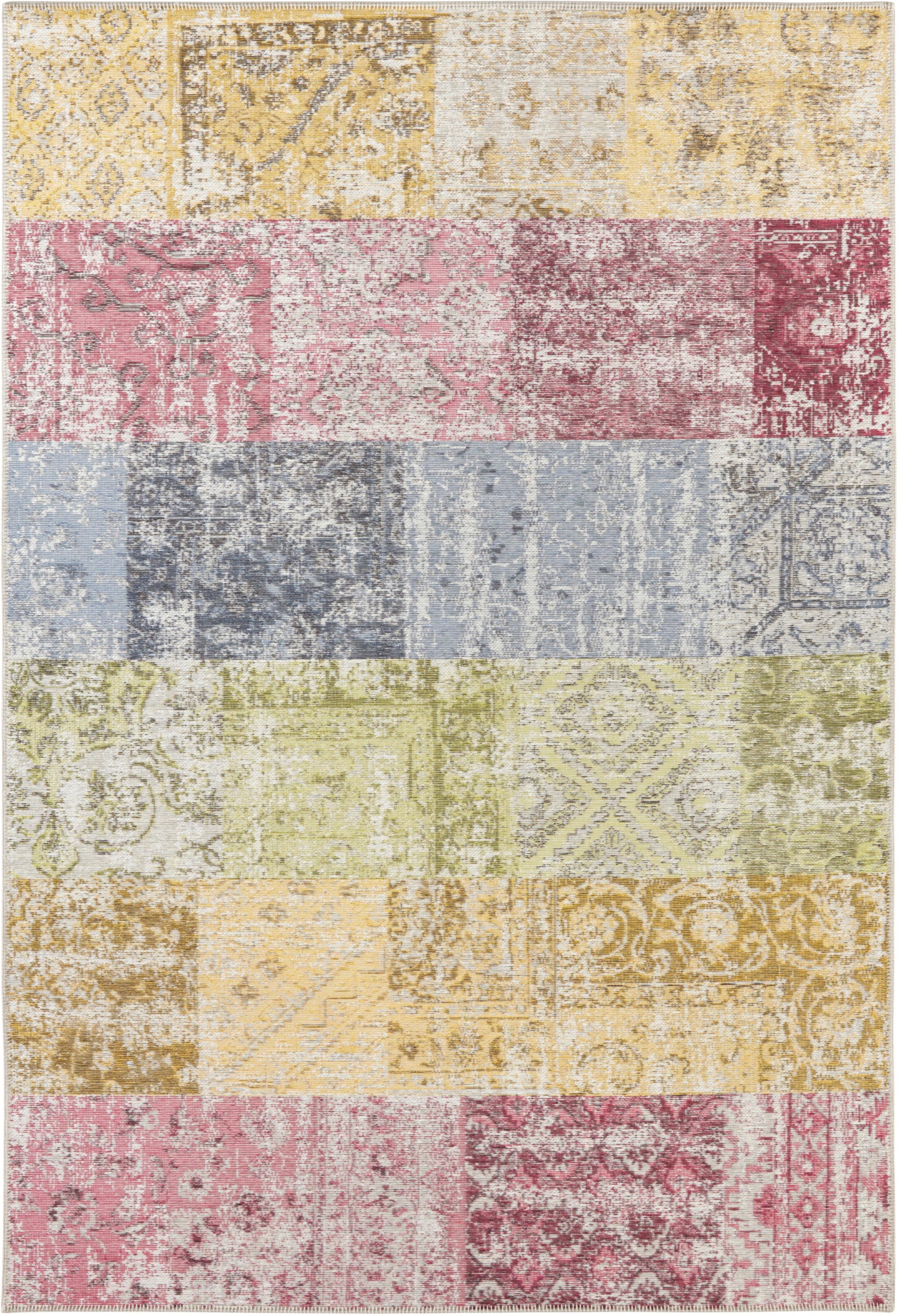 ELLE DECORATION Teppich »Toulon«, rechteckig, 4 mm Höhe, Flachgewebe, Patchwork Look, Hochwertiger Materialmix