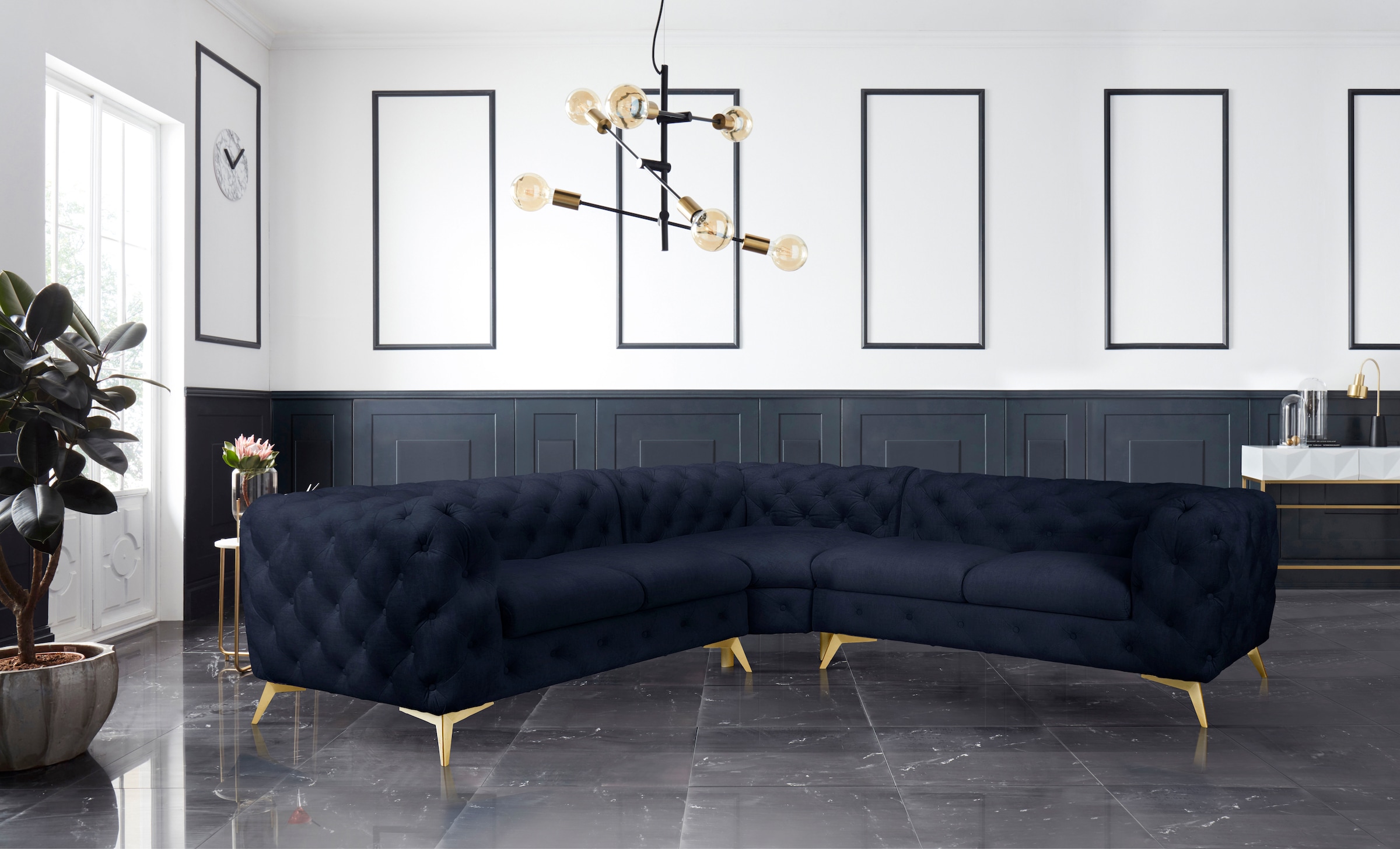 Leonique Chesterfield-Sofa »Ecksofa GLYNIS L-Form mit Wellenunterfederung, günstig online kaufen