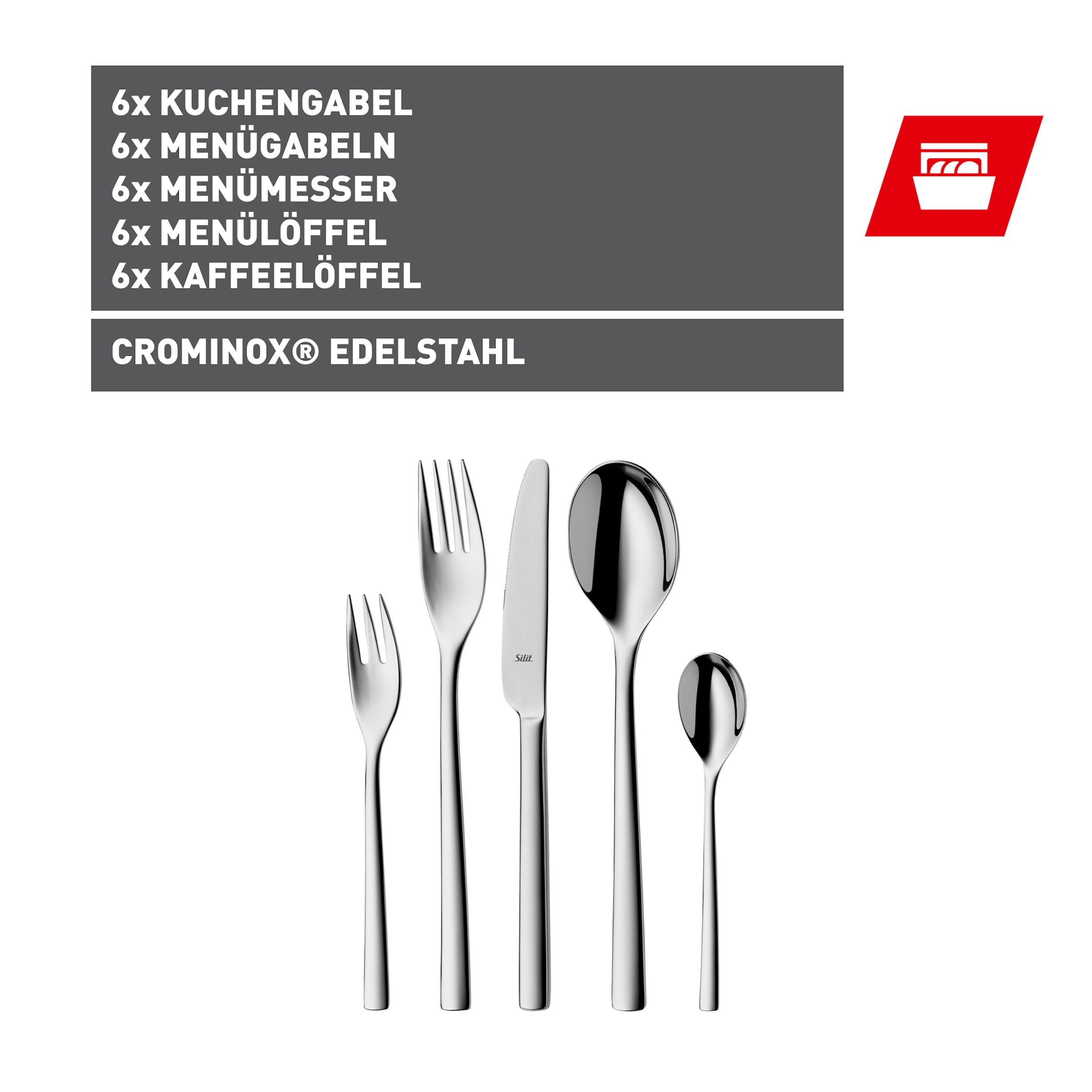Silit Besteck-Set »Trend«, (Set, 30 tlg.), 30-teilig, poliert, Crominox: Edelstahl 18/10, Wellenschliff