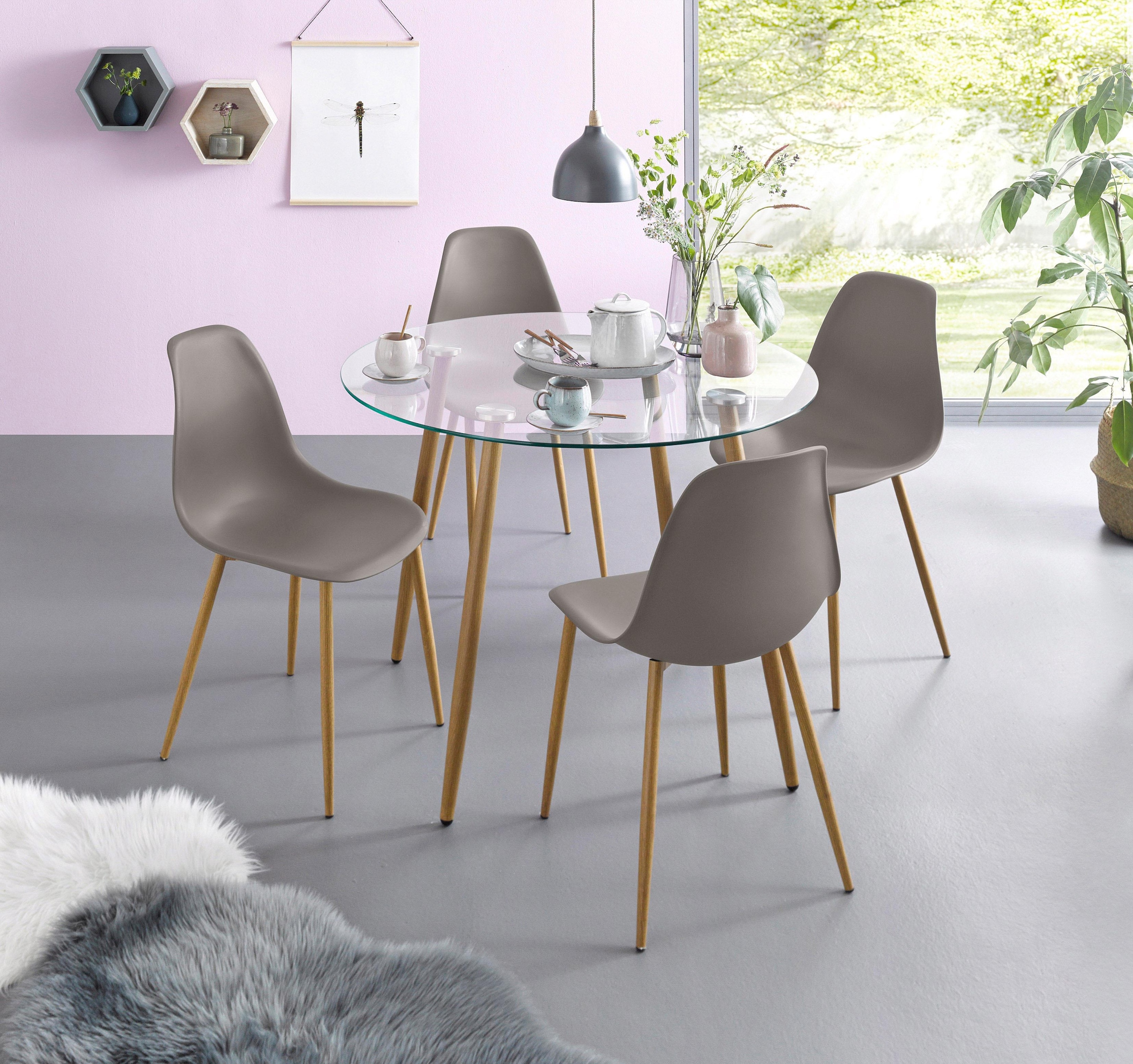 INOSIGN Essgruppe »Miller« Set, 5 Stk. tlg. Glastisch mit 4 Stühlen (Kunsts günstig online kaufen