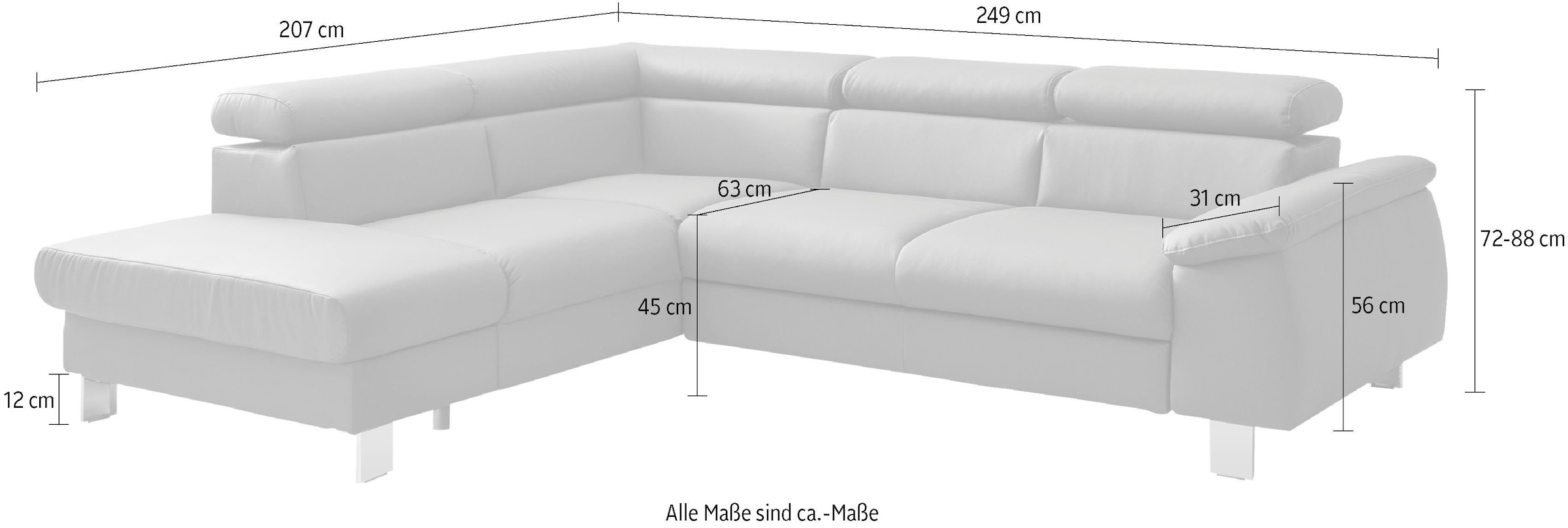 COTTA Polstergarnitur »Komaris L-Form«, (Set), Set bestehend aus: Ecksofa mit Kopfteilverstellung & Hocker