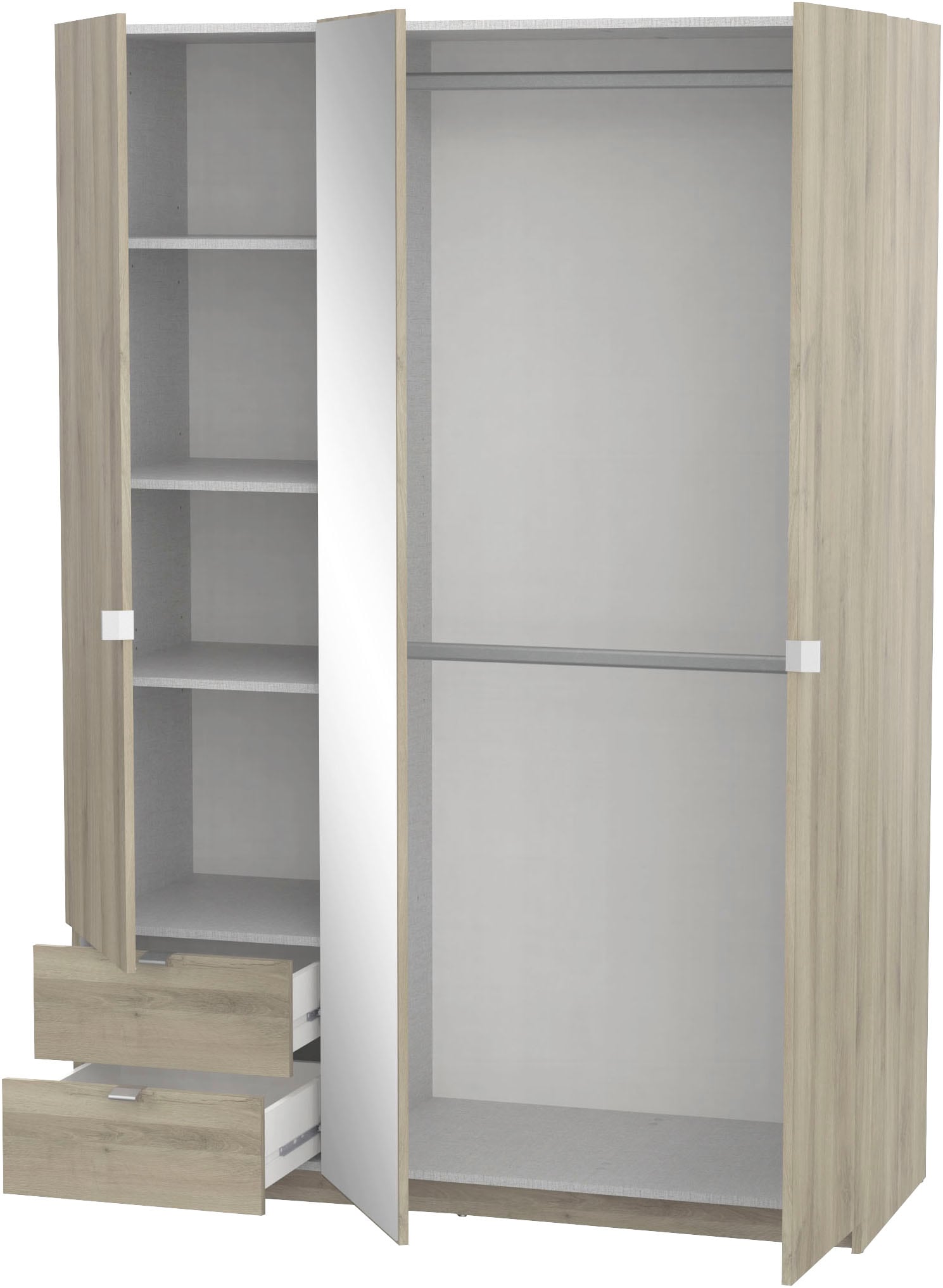 Demeyere GROUP Kleiderschrank »Mellie, mit Spiegel und 2 Schubladen, 3 Regale, 2 Kleiderstangen«, (H/B/ T ca. 191/134/52cm), maximaler Stauraum, Made in France