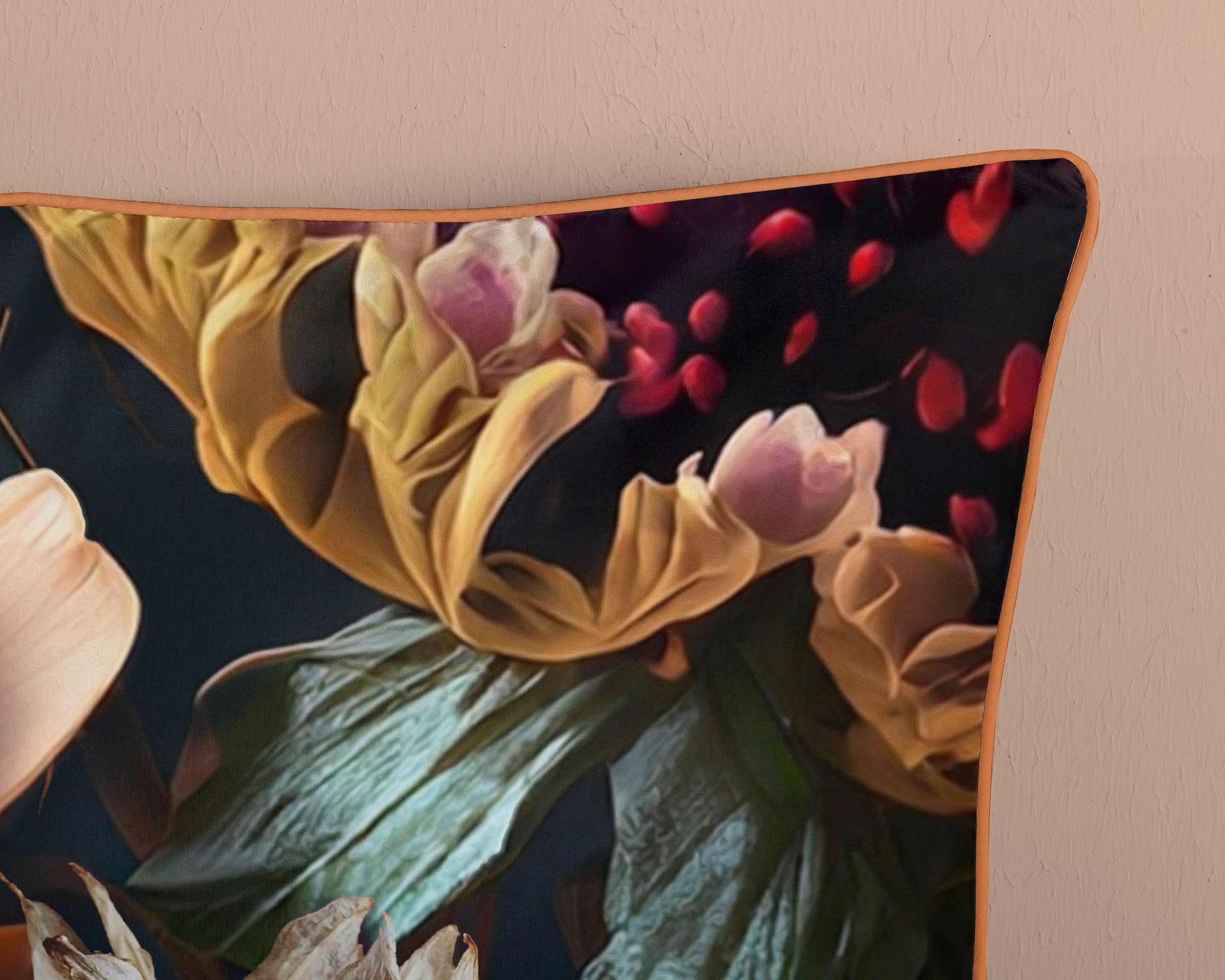 Descanso Wendebettwäsche »Straizo« 2 Stk. tlg. Satin, Reißverschluss, Paspel, Biese, Wende, Luxe, Blume, Anthrazit