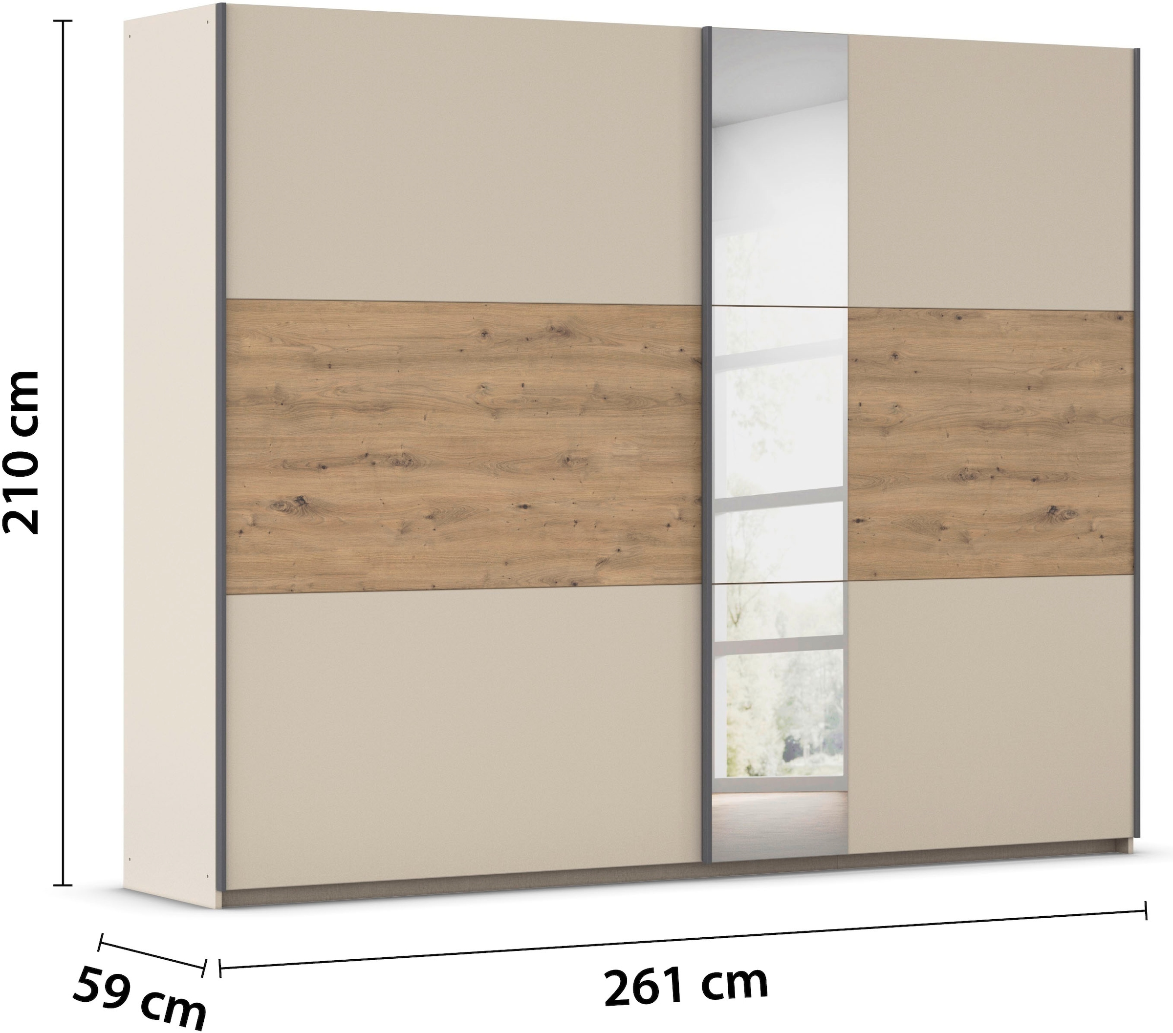 rauch Schwebetürenschrank »Kleiderschrank Schrank Garderobe Schlafzimmerschrank SAJO«, in 2 Breiten (218, 261 cm) optional mit Spiegel MADE IN GERMANY