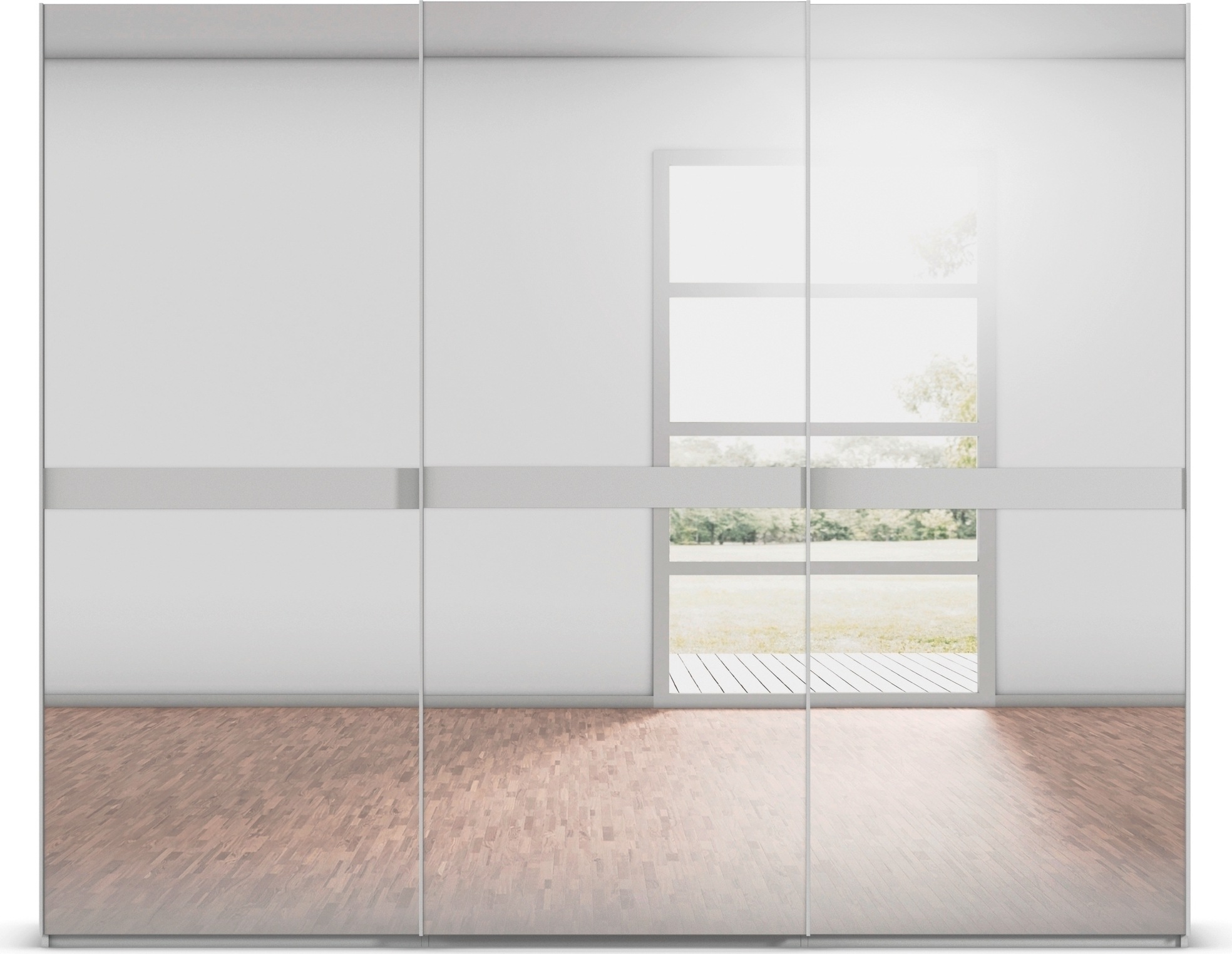 rauch Schwebetürenschrank »Kleiderschrank Schrank Garderobe Schlafzimmerschrank SCALE-LINE«, edle Optik mit Bauchbinde in Korpusfarbe Spiegelfront MADE IN GERMANY