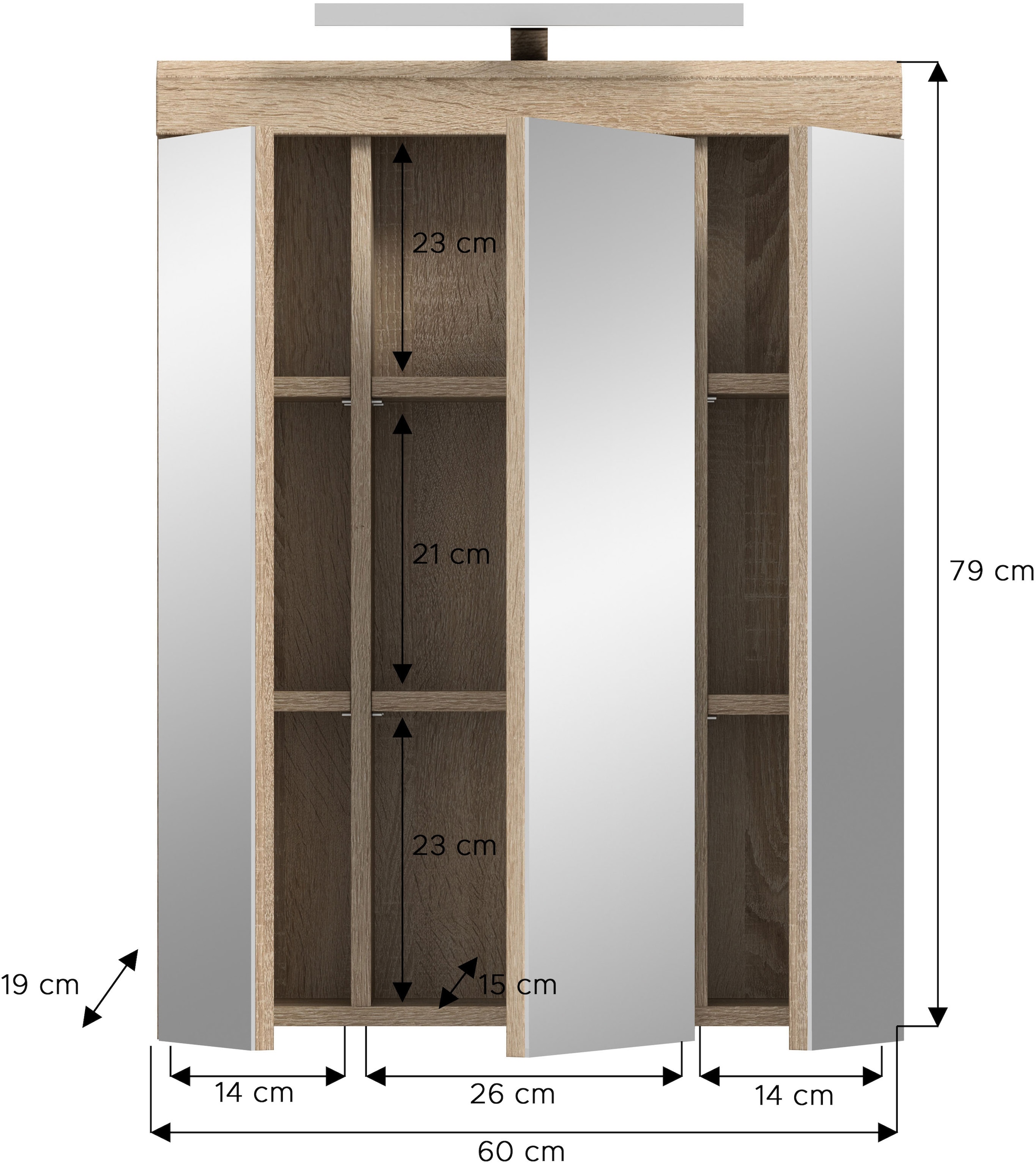 INOSIGN Spiegelschrank »Siena, Breite 60cm, inkl. Beleuchtung, 3 Spiegeltüren, 9 Fächer«, (Set), in verschiedenen Farben erhältlich, Badmöbel, Spiegel, Badschrank, Bad