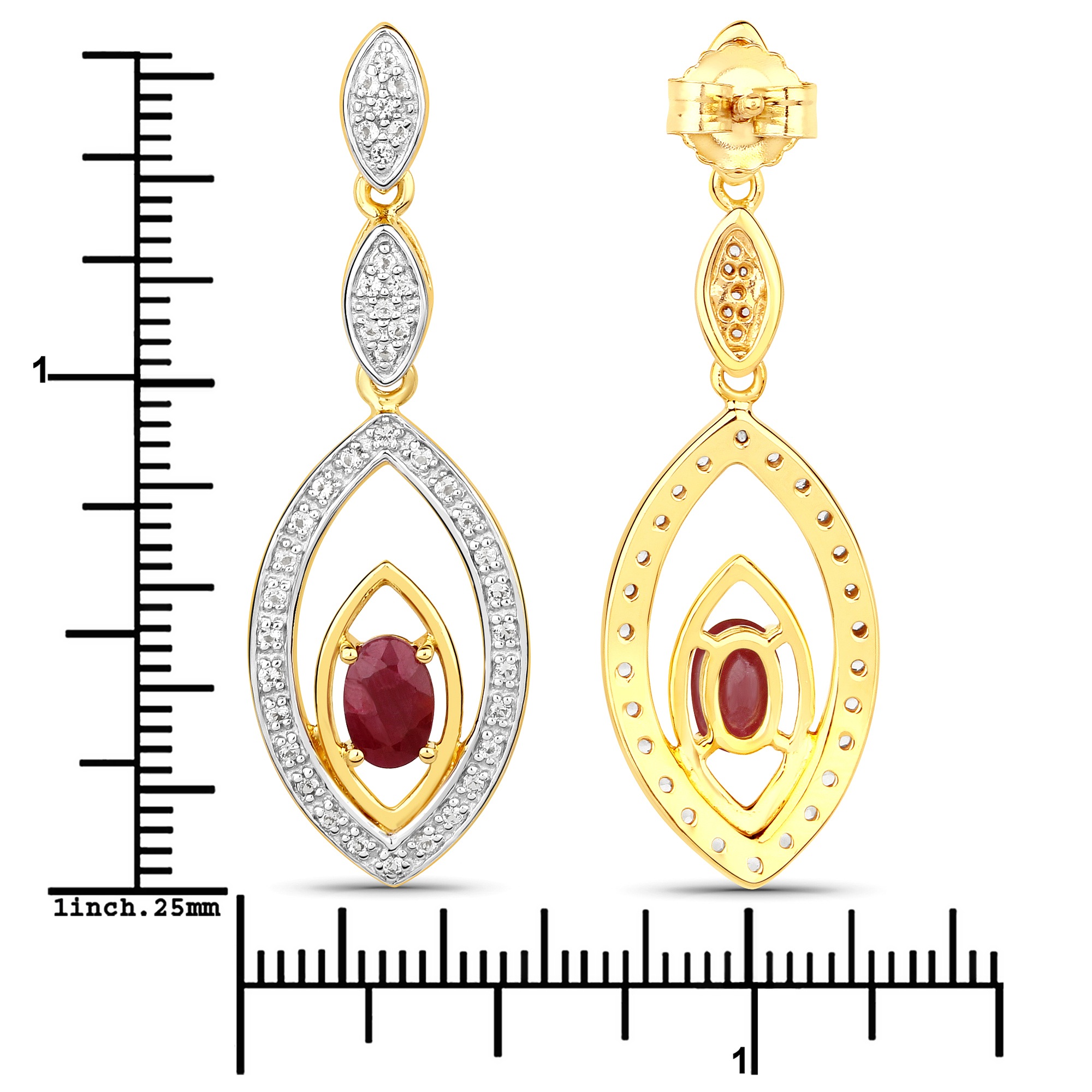 Vira Jewels Paar Ohrhänger »Silber 925 zweifarbig 40mm lang mit 2x Rubin und 80x Weiß-Topas«