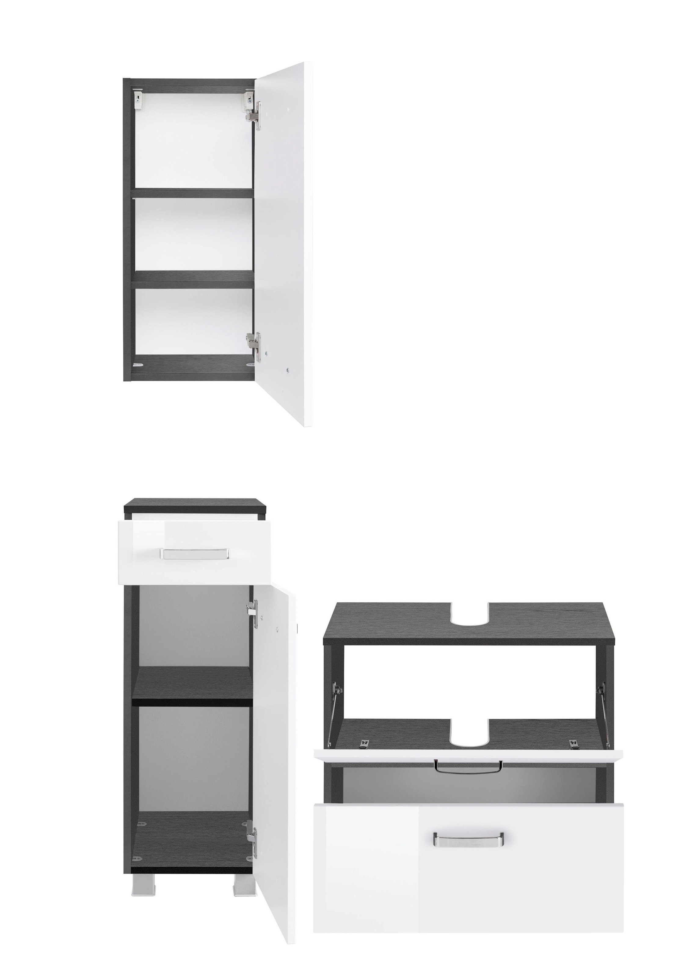 welltime Badmöbel-Set »Ravenna«, (3 St.), Hängeschrank, Unterschrank, Waschbeckenunterbeckenschrank